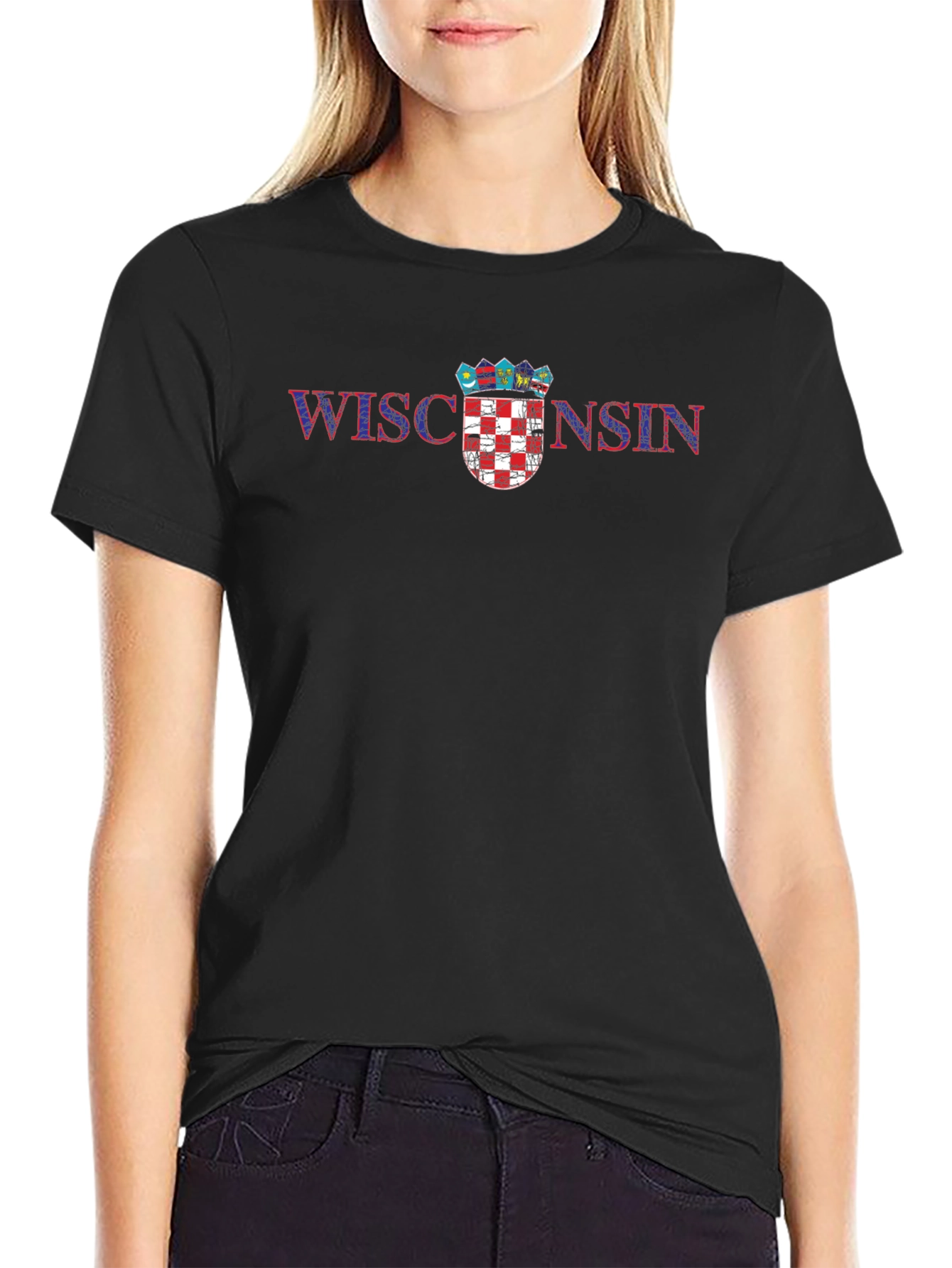 Wisconsin Graphic Tee - Mens Black Crewneck T-Shirt
