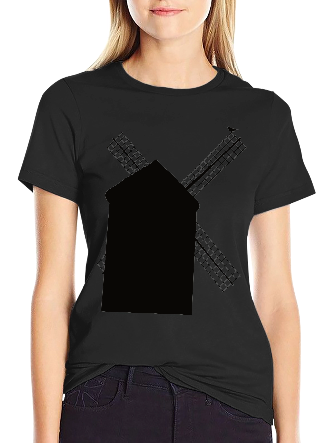 Black Windmill Graphic Tee - Casual Cotton Shirt