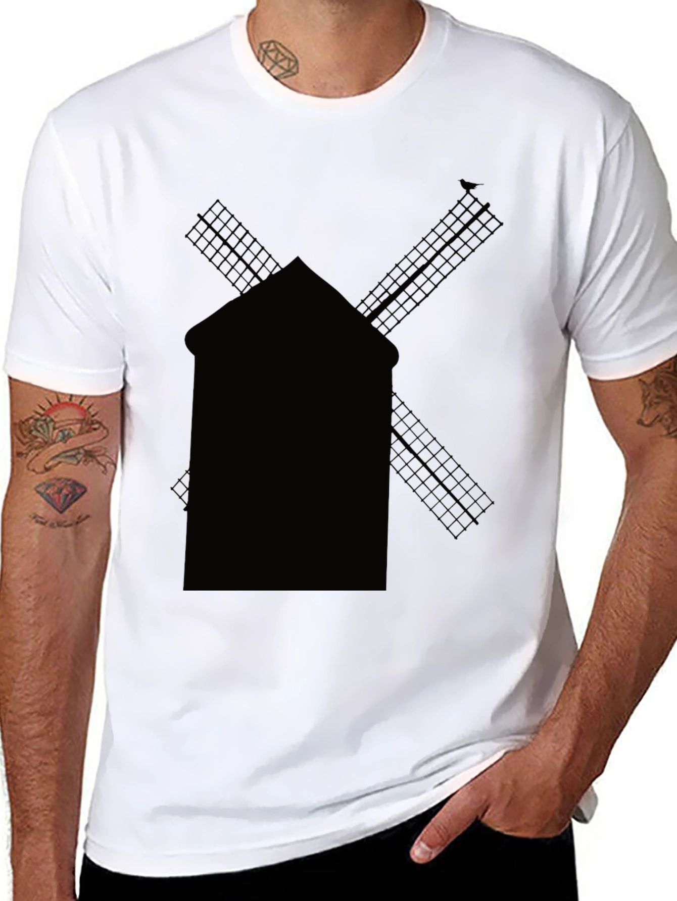 Black Windmill Graphic Tee - Casual Cotton Shirt