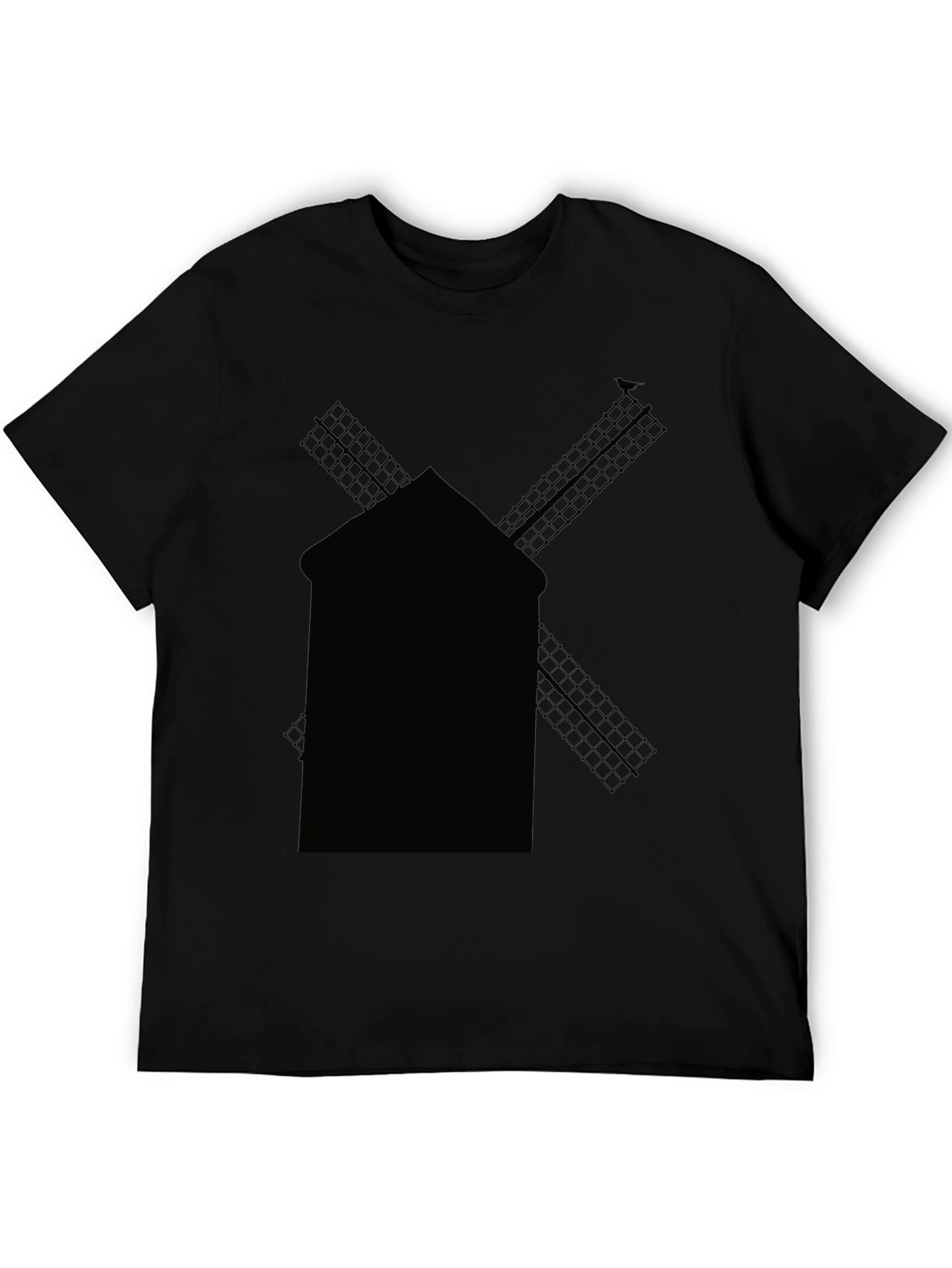 Black Windmill Graphic Tee - Casual Cotton Shirt