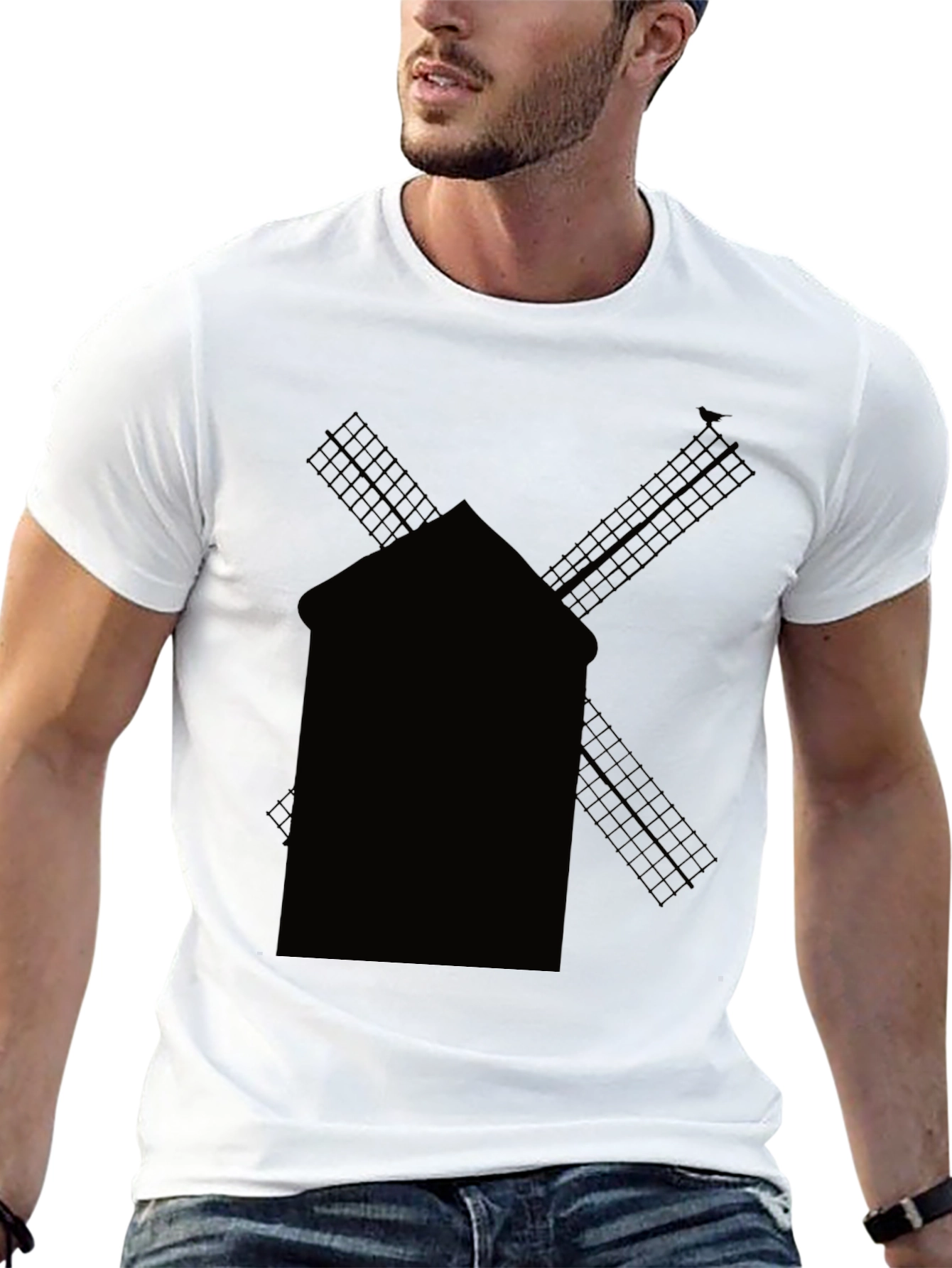 Black Windmill Graphic Tee - Casual Cotton Shirt