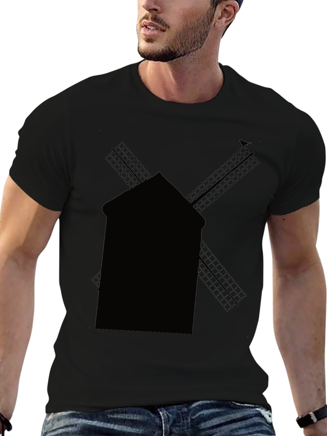 Black Windmill Graphic Tee - Casual Cotton Shirt