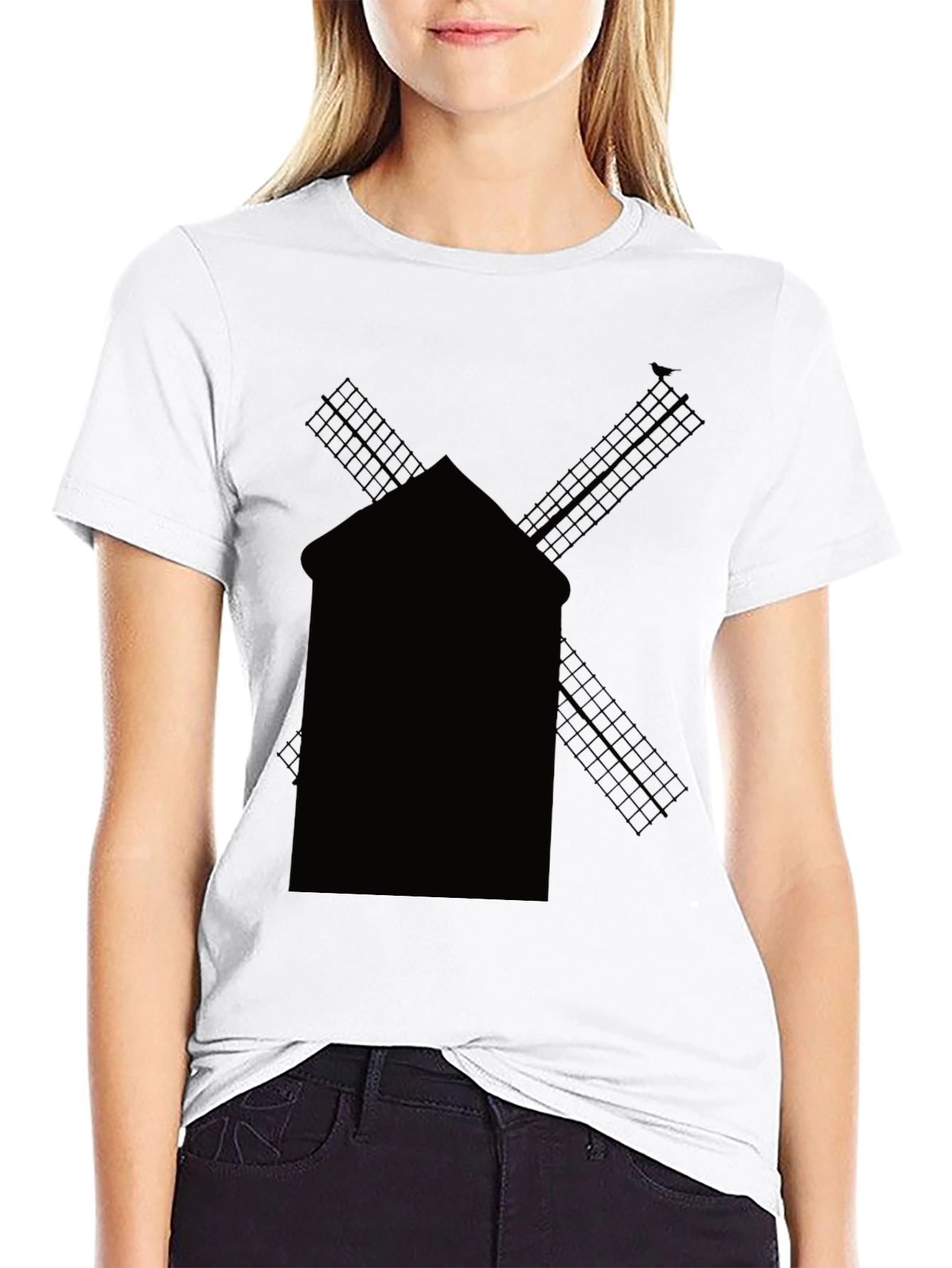 Black Windmill Graphic Tee - Casual Cotton Shirt