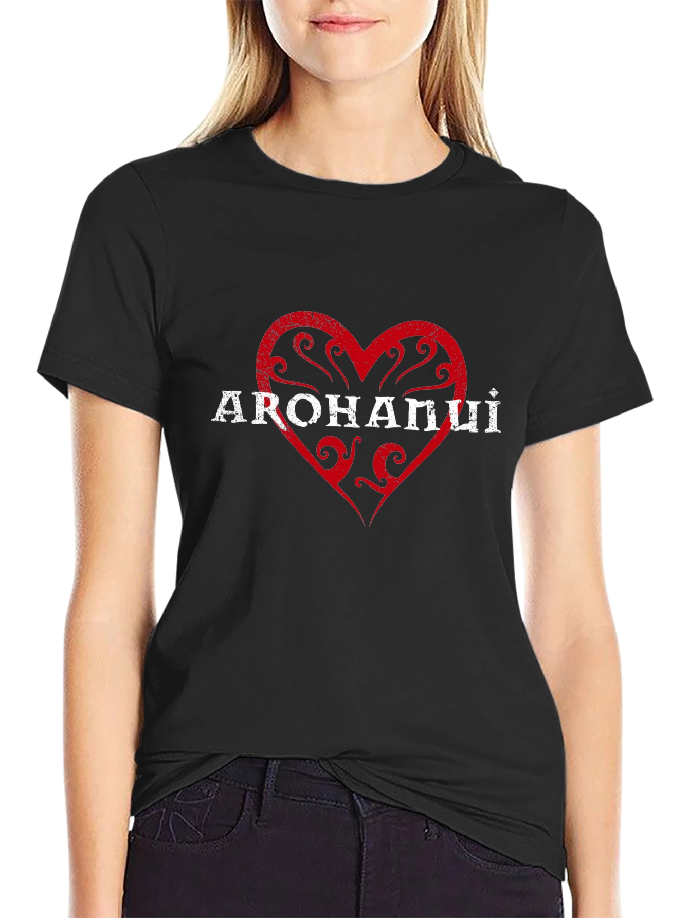 Arohanui Maori Love Heart Black T-Shirt