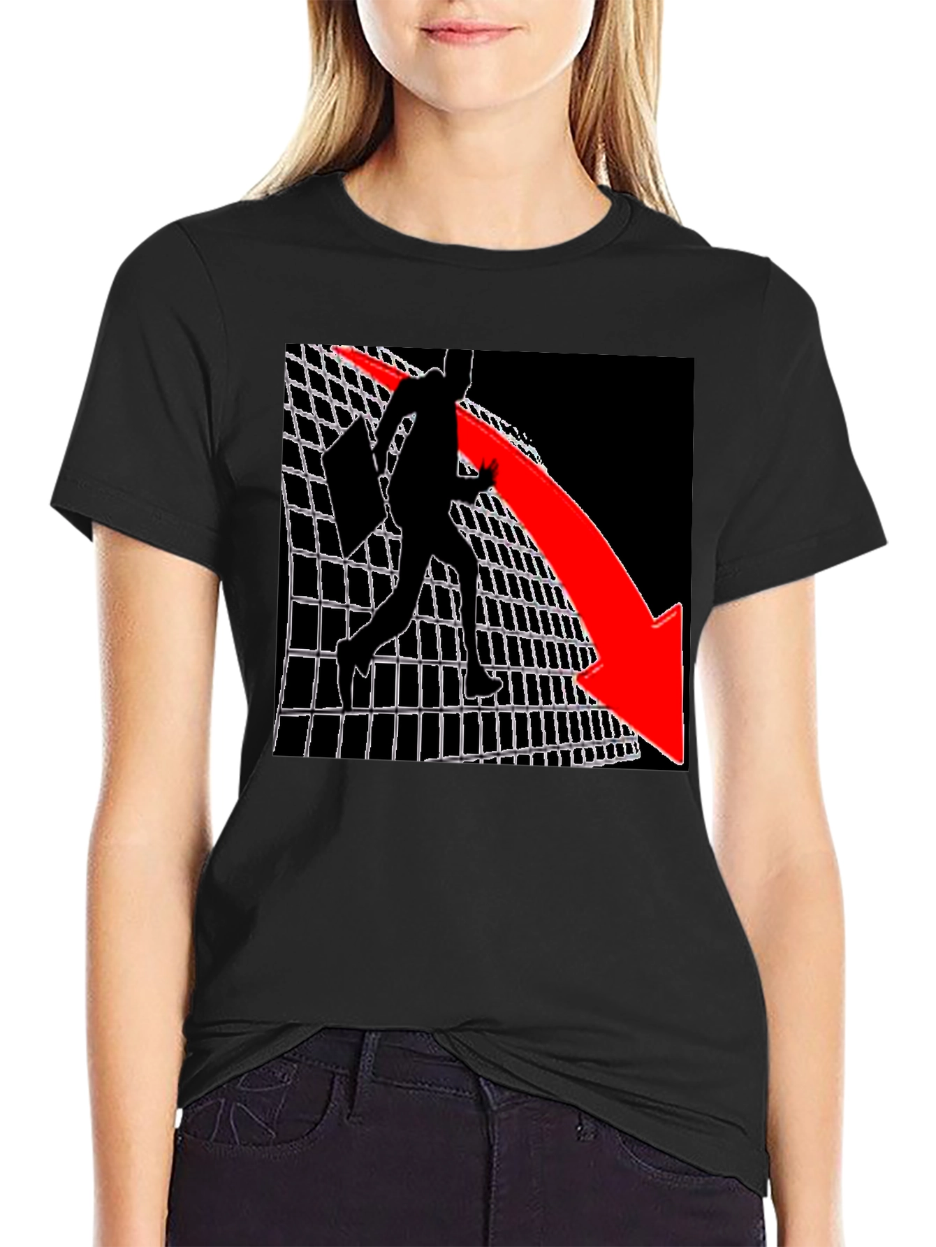 Graphic Tee - Man on Grid with Red Arrow