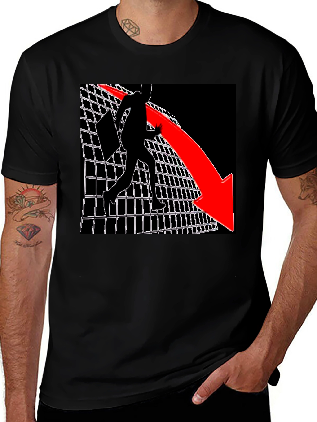 Graphic Tee - Man on Grid with Red Arrow