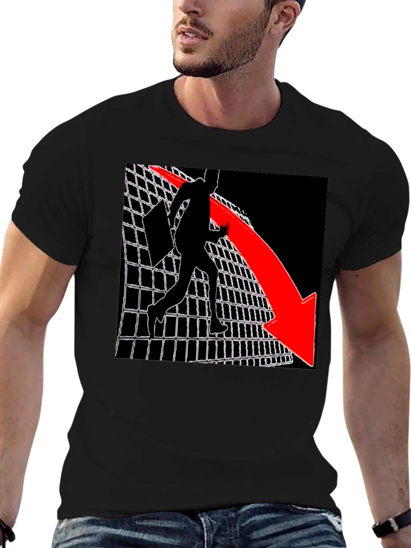 Graphic Tee - Man on Grid with Red Arrow