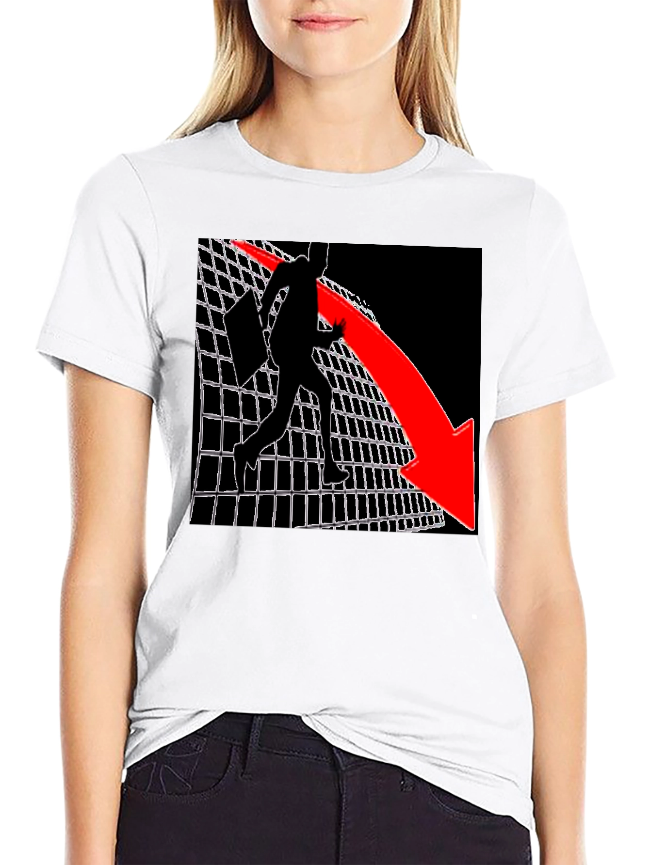 Graphic Tee - Man on Grid with Red Arrow