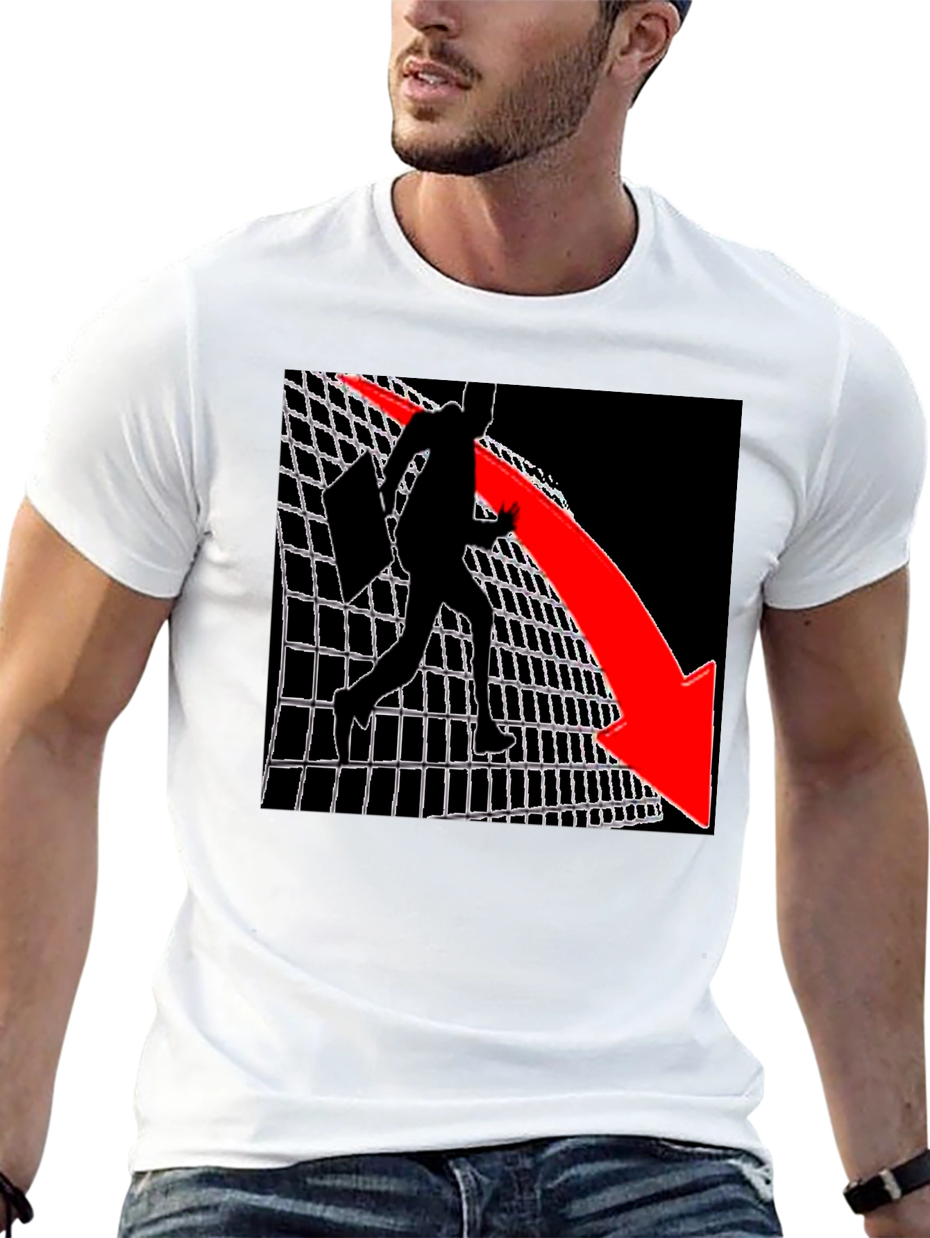 Graphic Tee - Man on Grid with Red Arrow