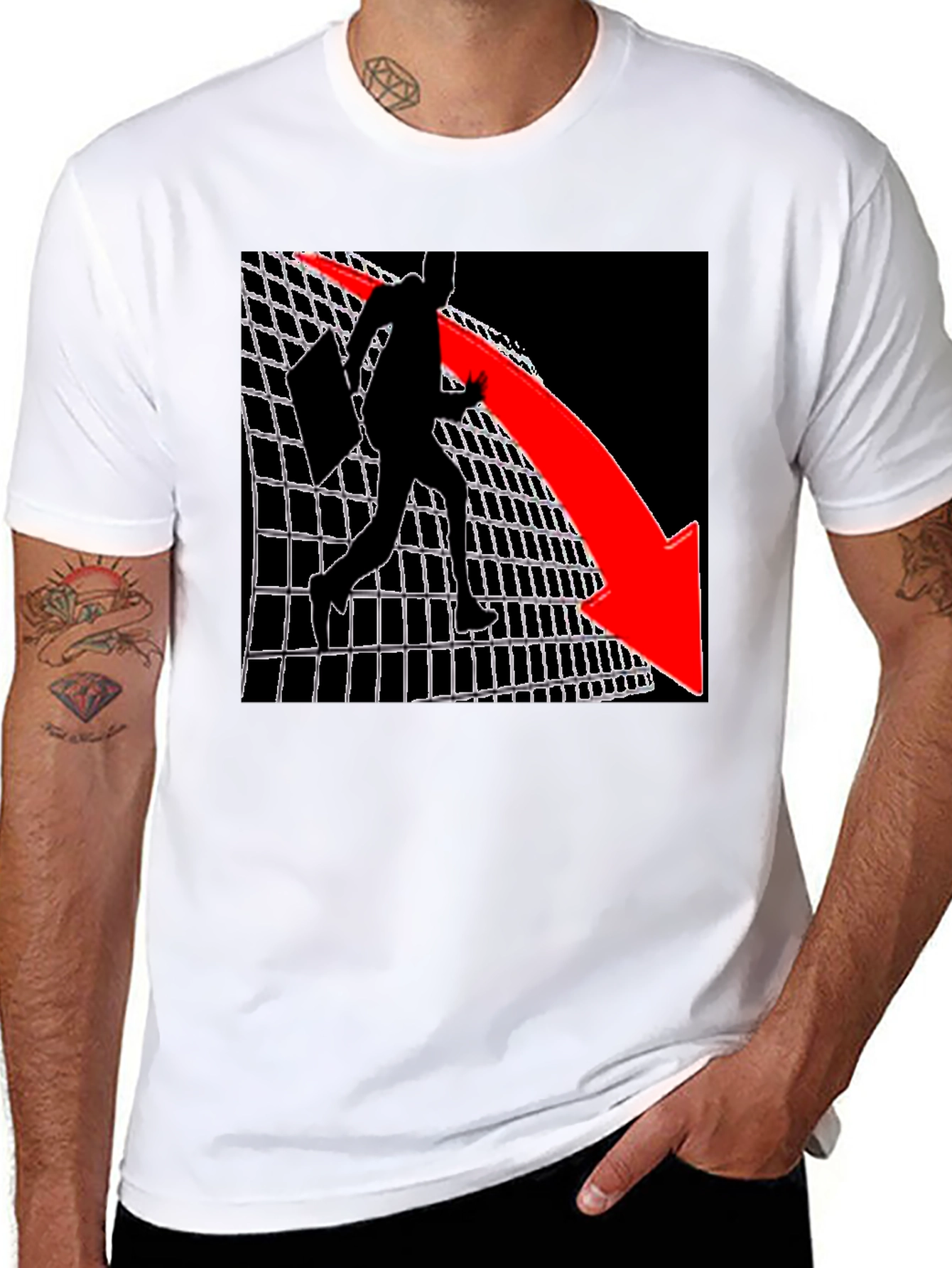 Graphic Tee - Man on Grid with Red Arrow