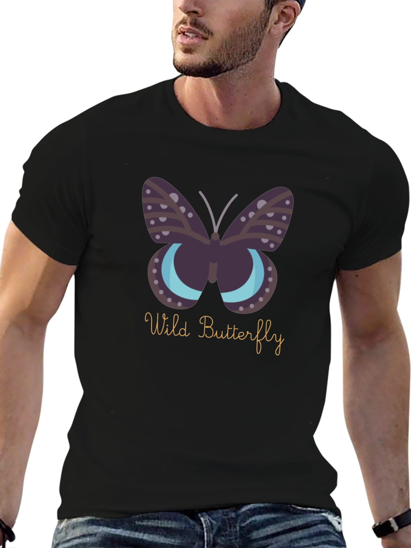 Wild Butterfly Graphic Tee - Premium Black Cotton