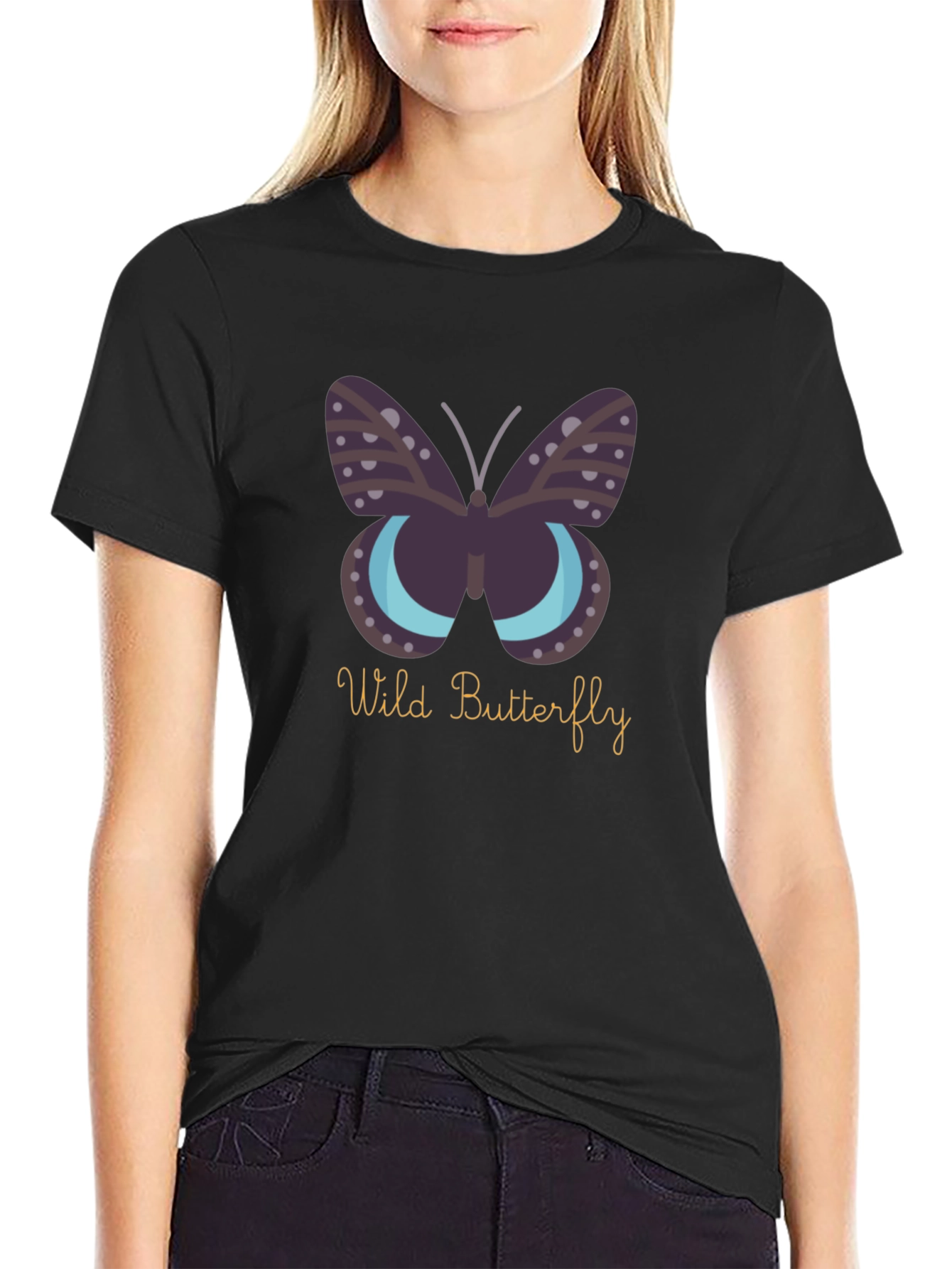 Wild Butterfly Graphic Tee - Premium Black Cotton