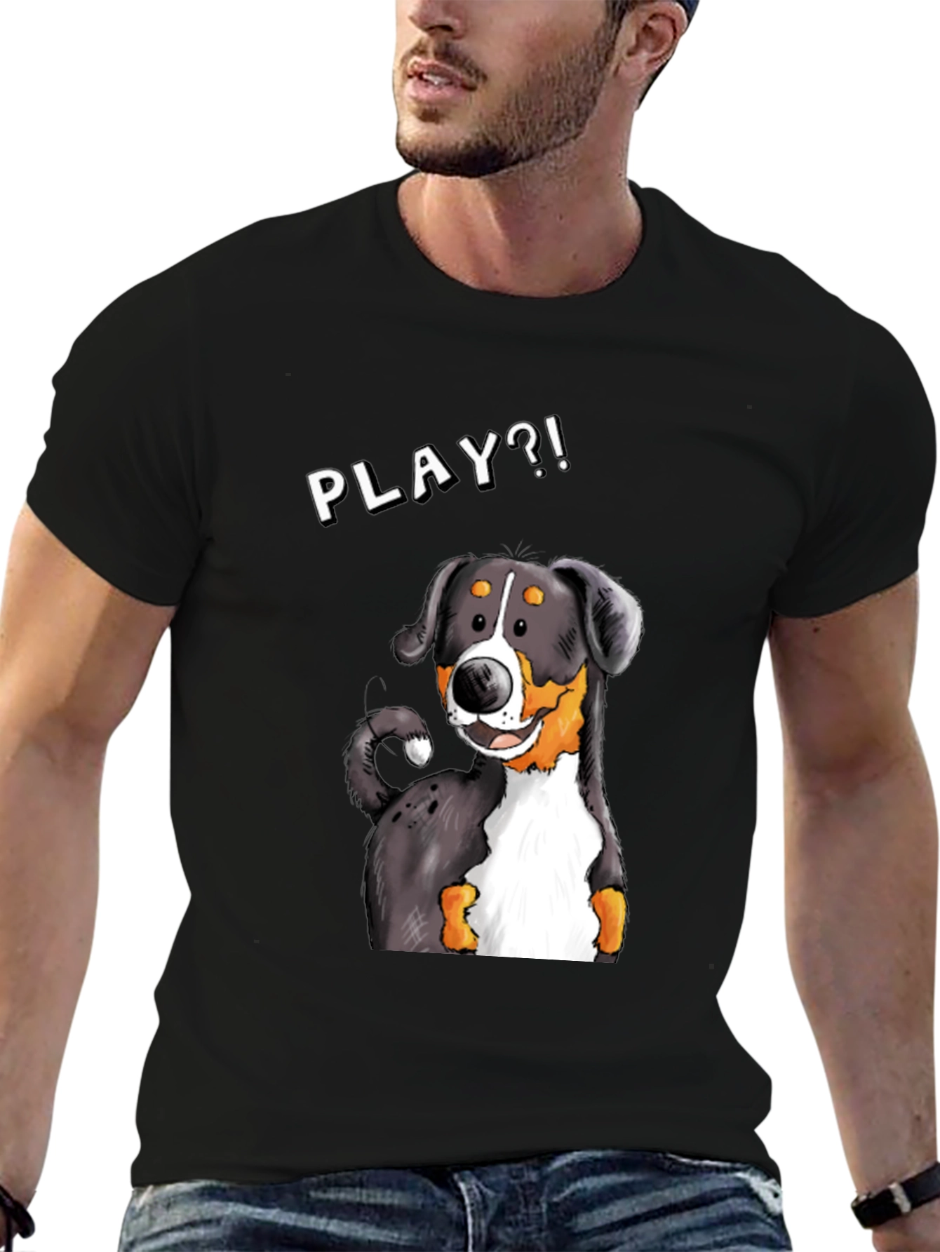 Playful Dog Graphic Tee - Black