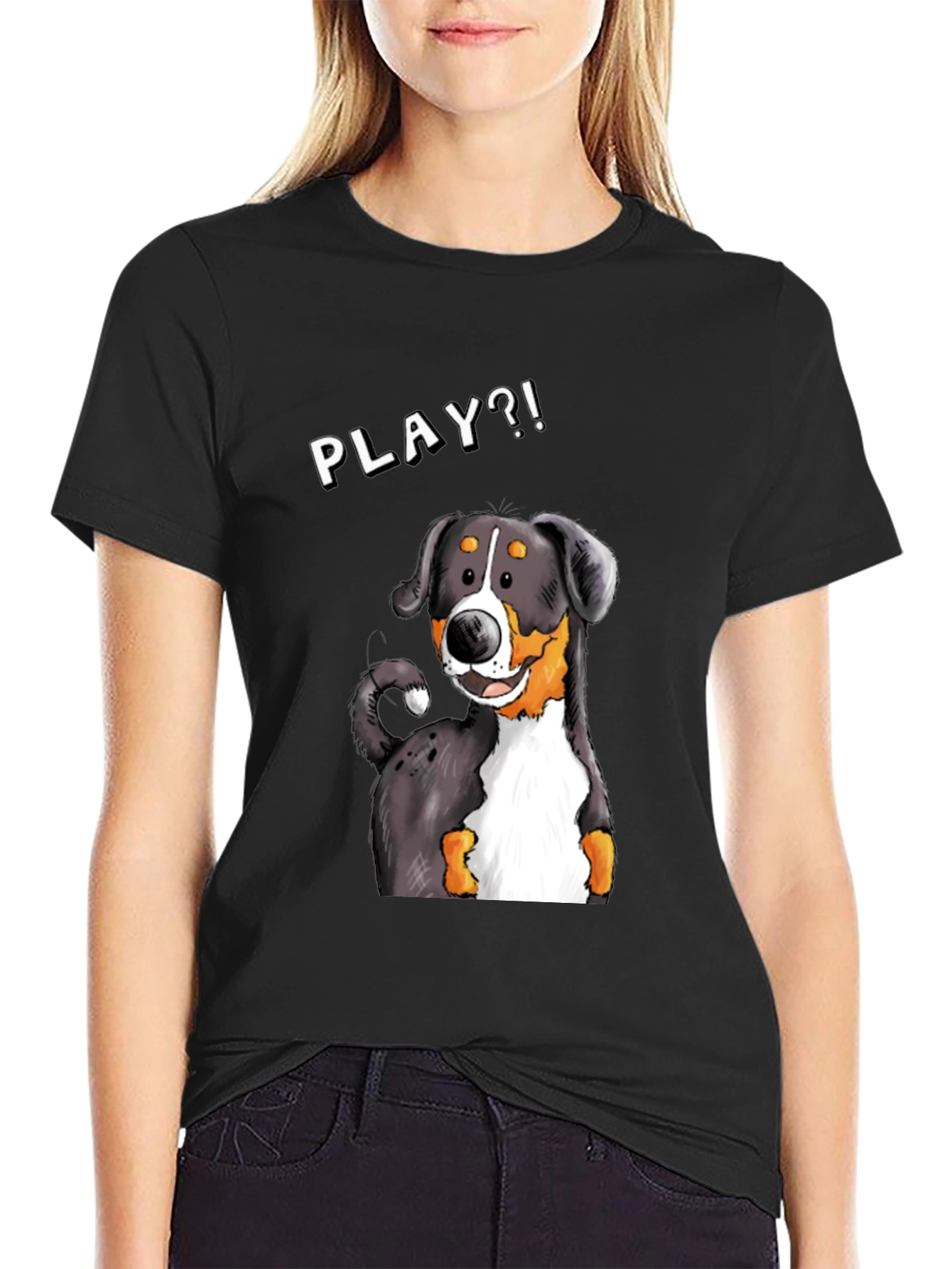 Playful Dog Graphic Tee - Black