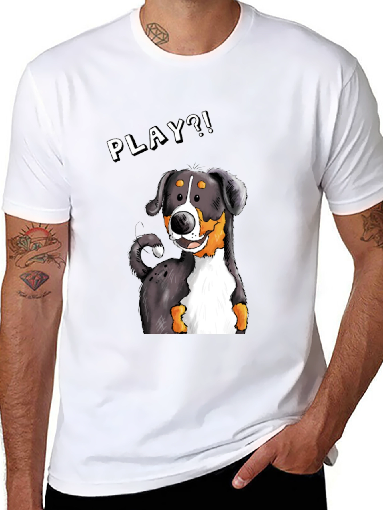 Playful Dog Graphic Tee - Black