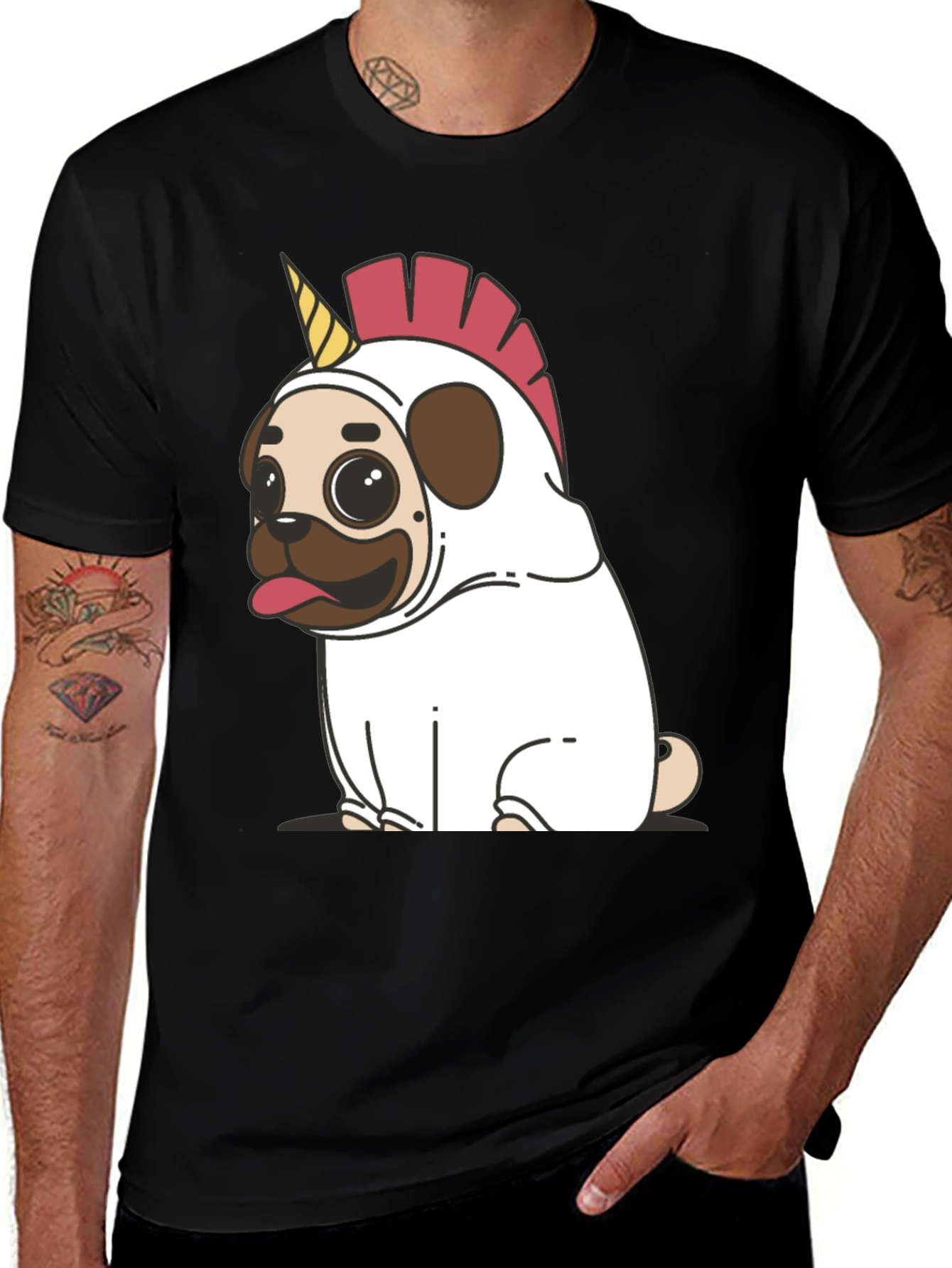 Unicorn Pug Graphic Tee - Black