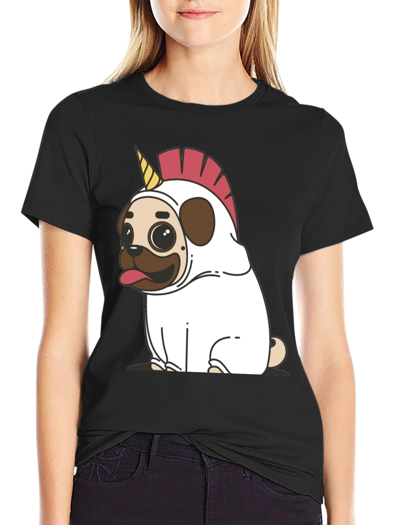 Unicorn Pug Graphic Tee - Black