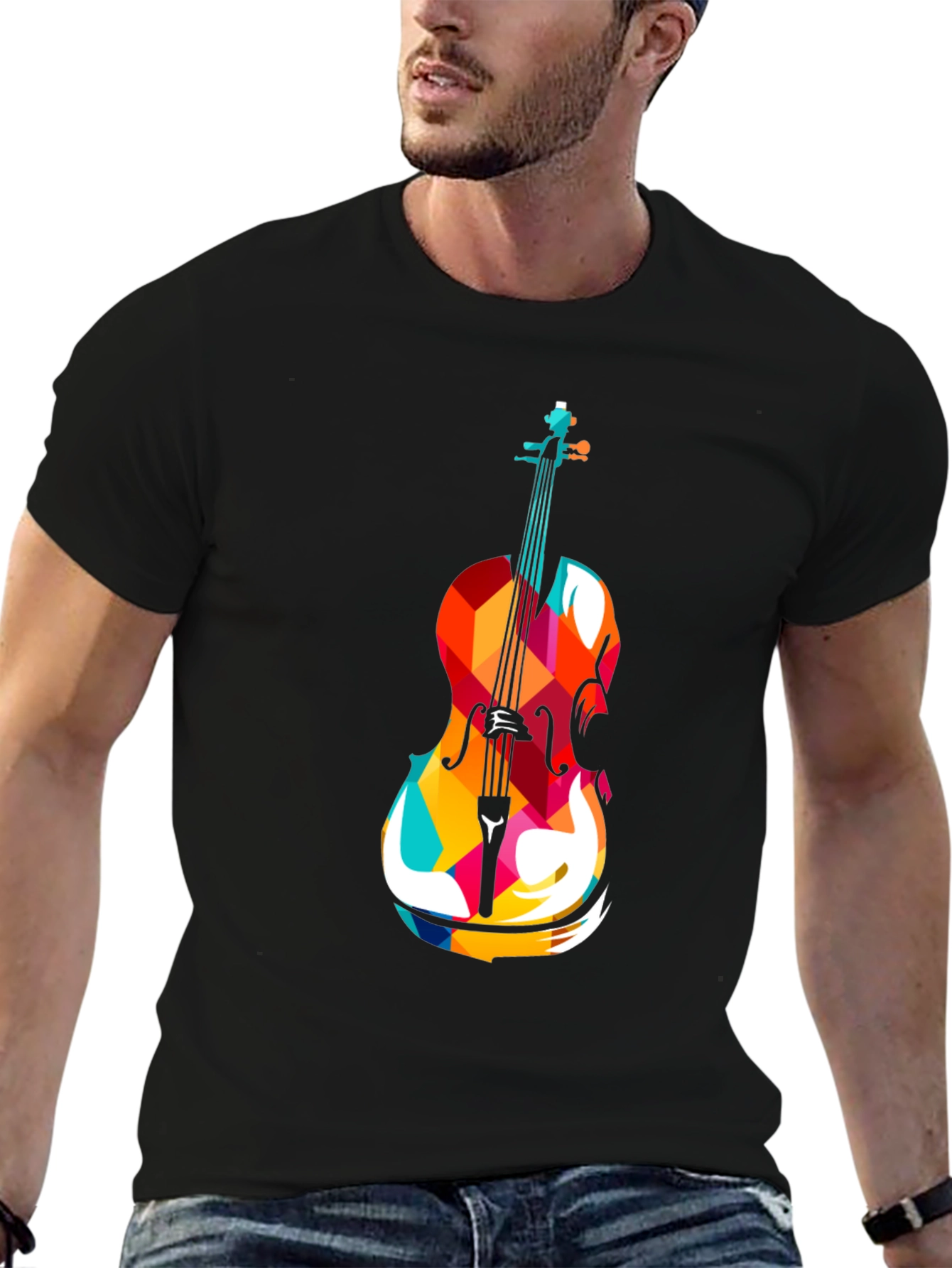 Abstract Cello Graphic Tee - Black