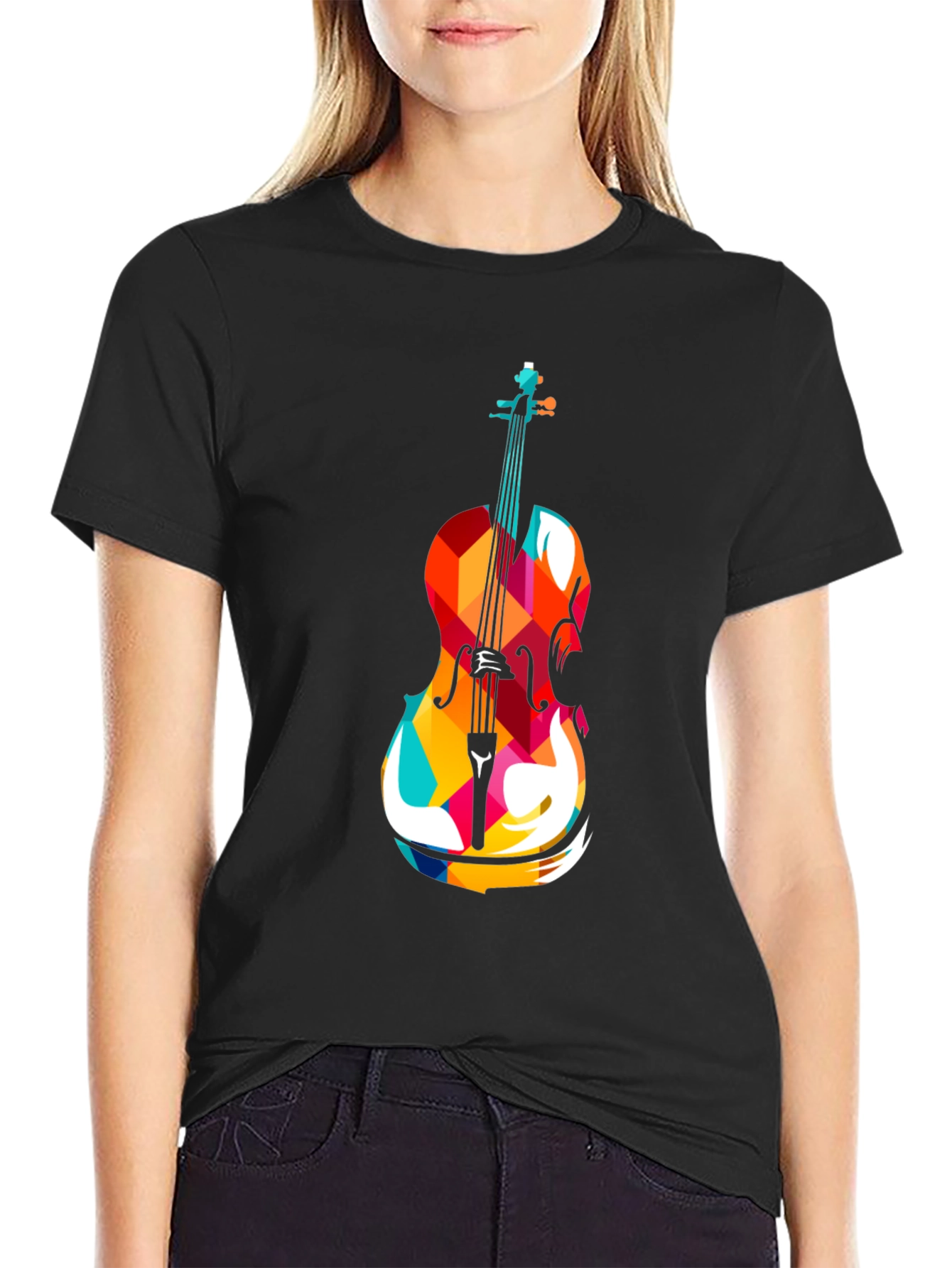 Abstract Cello Graphic Tee - Black