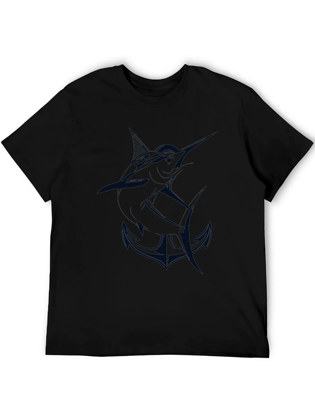 Mens Black T-Shirt with Marlin and Anchor Graphic