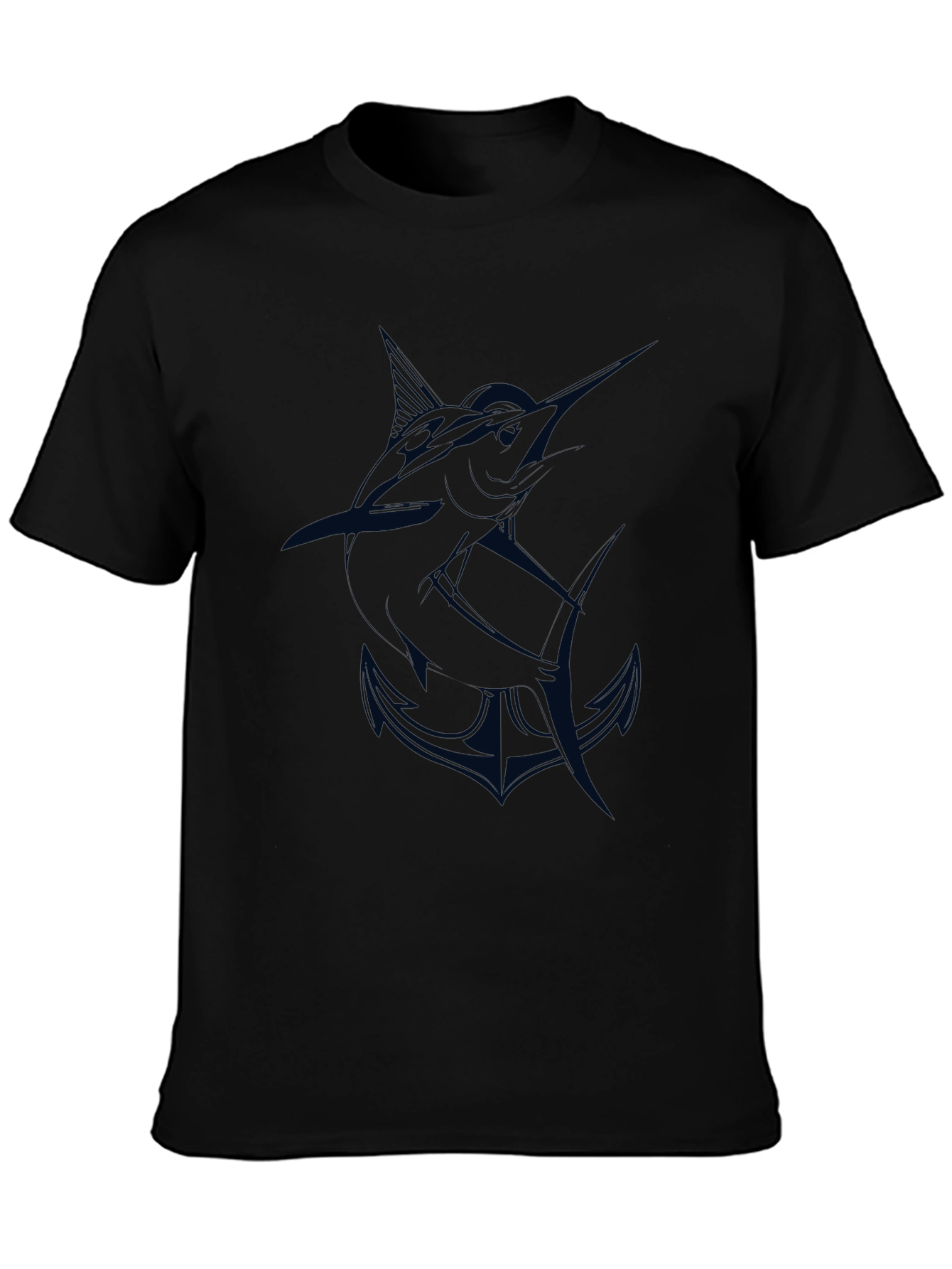 Mens Black T-Shirt with Marlin and Anchor Graphic