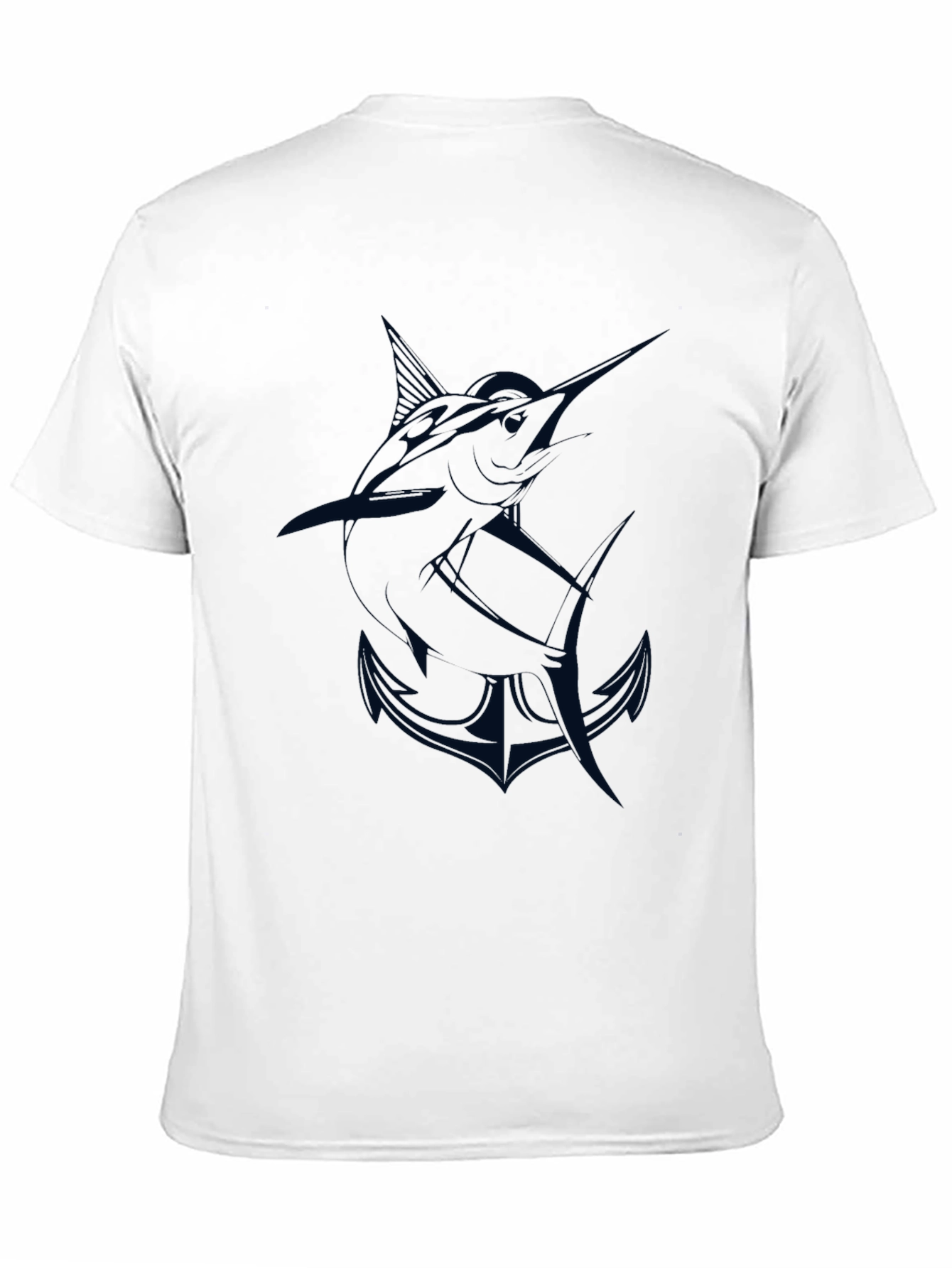 Mens Black T-Shirt with Marlin and Anchor Graphic
