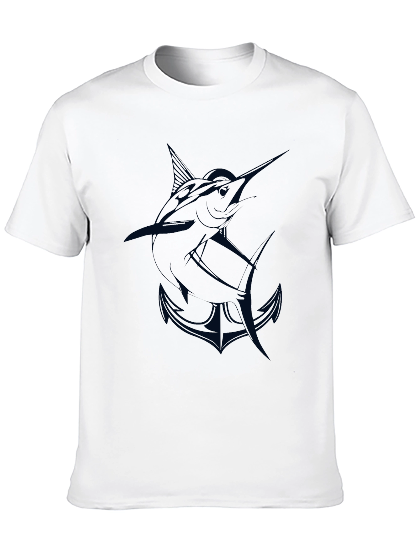 Mens Black T-Shirt with Marlin and Anchor Graphic