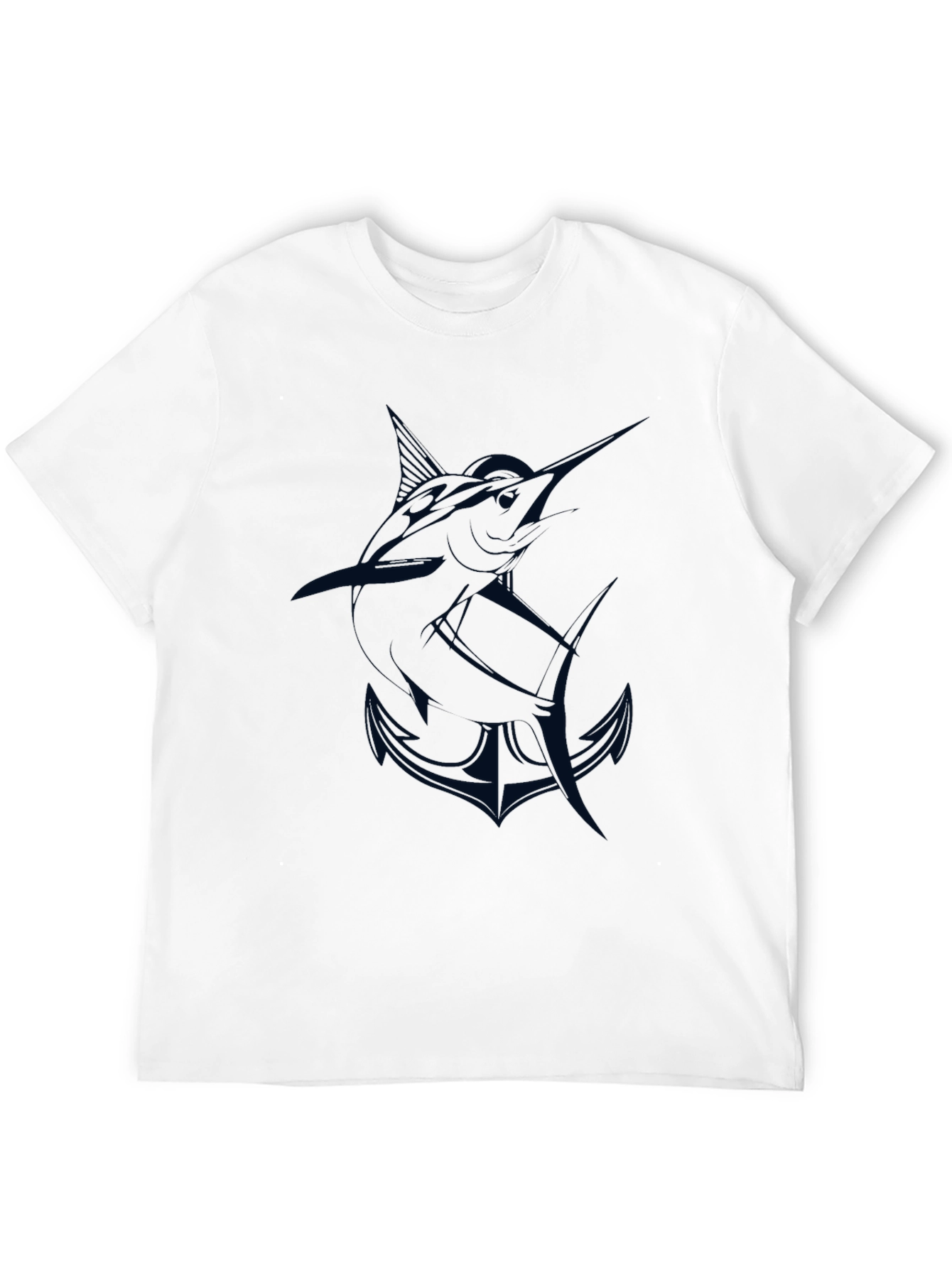 Mens Black T-Shirt with Marlin and Anchor Graphic