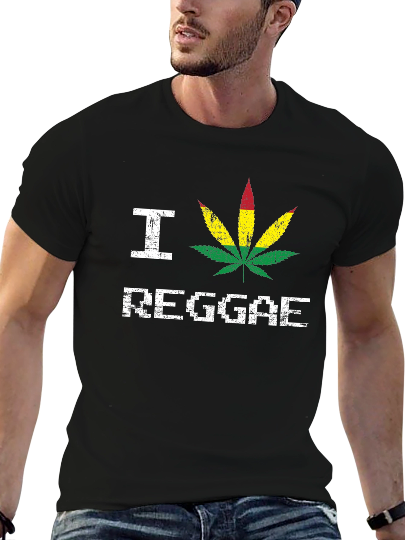 I Love Reggae T-Shirt - Rasta Leaf Design