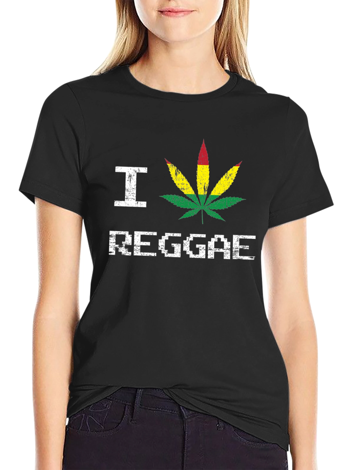 I Love Reggae T-Shirt - Rasta Leaf Design