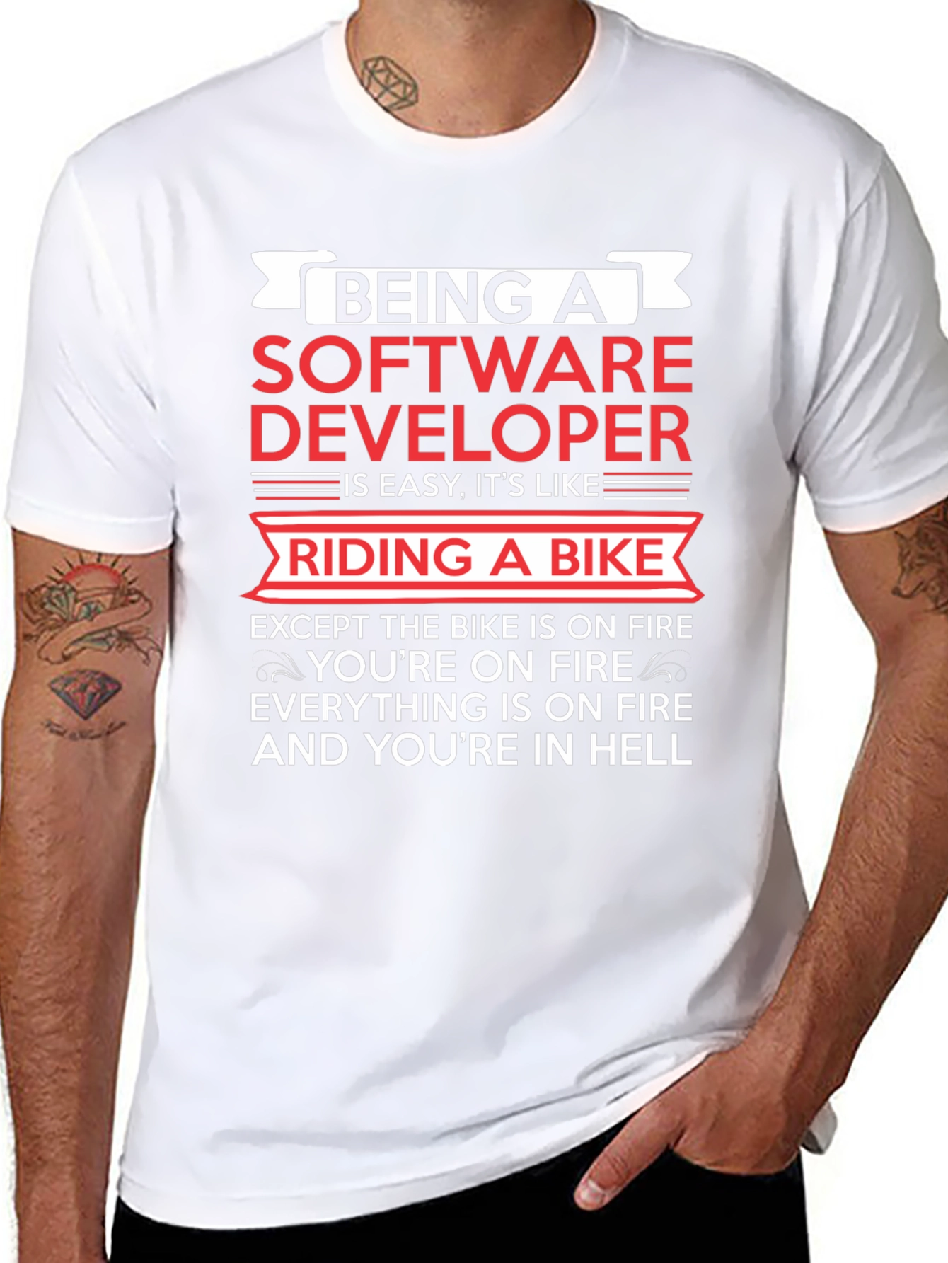 Software Developer Funny T-Shirt: Riding a Bike in Hell