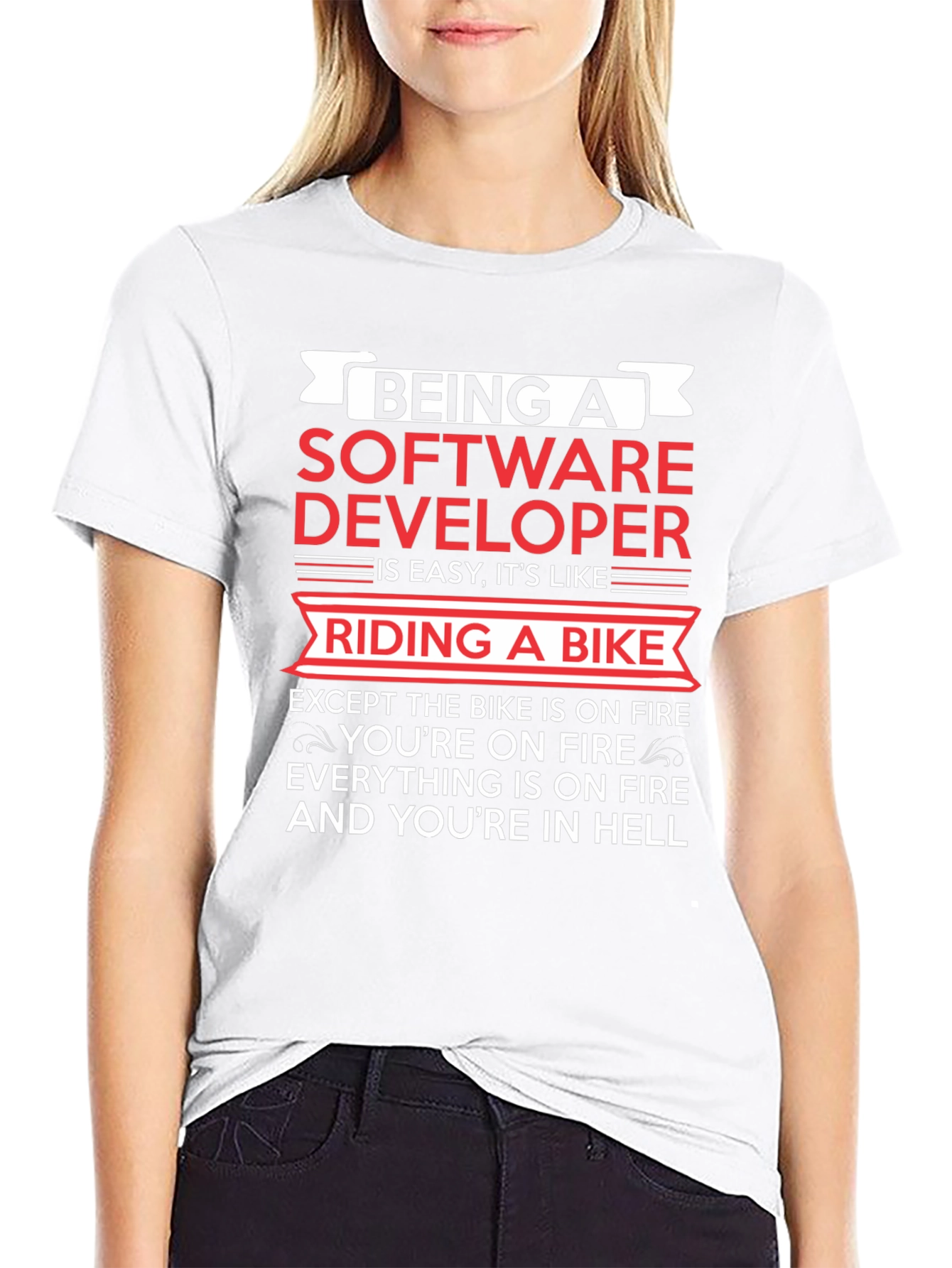Software Developer Funny T-Shirt: Riding a Bike in Hell