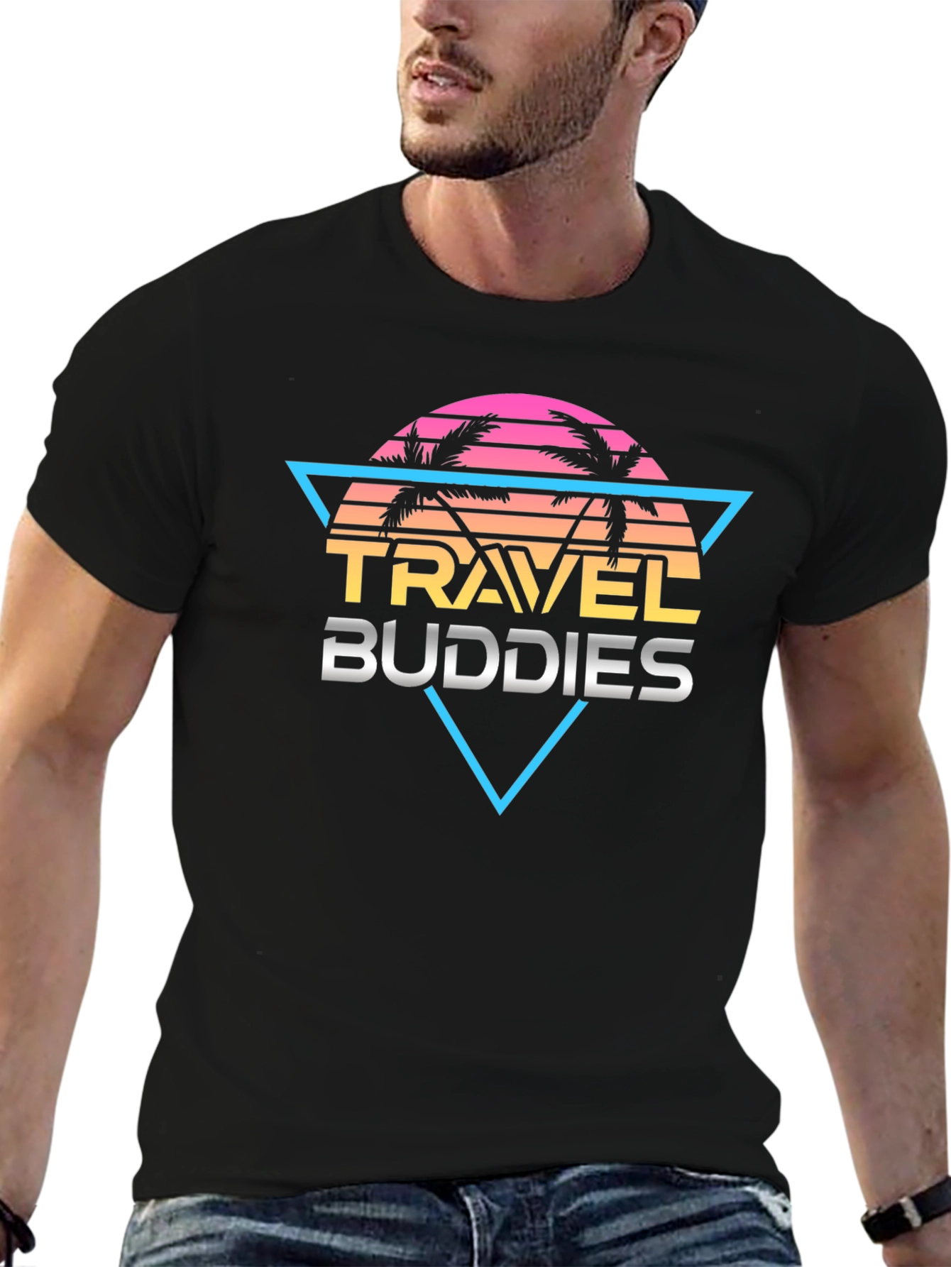 Travel Buddies Retro Graphic Tee - Black