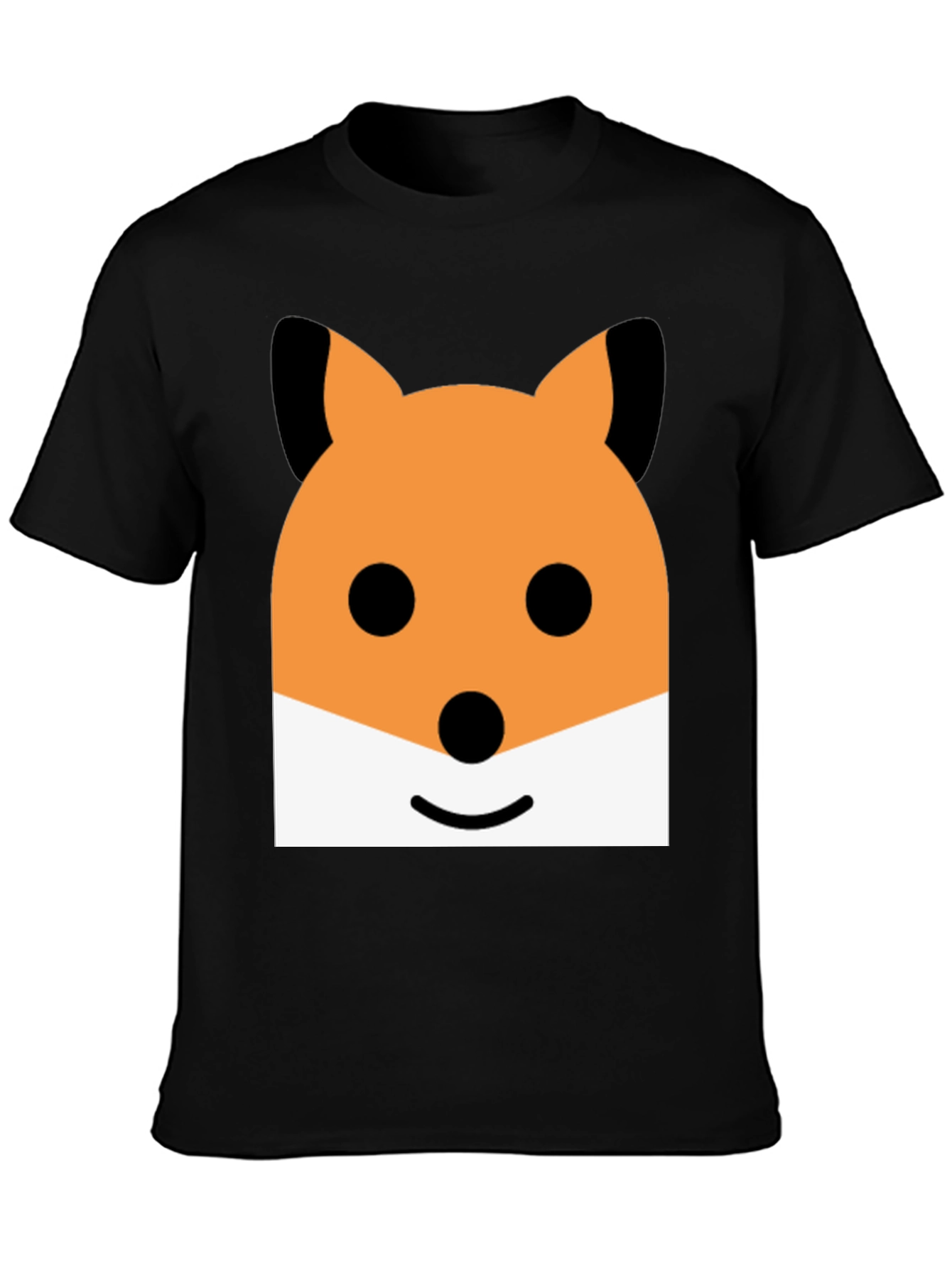 Cute Cartoon Fox Face Graphic Black T-Shirt