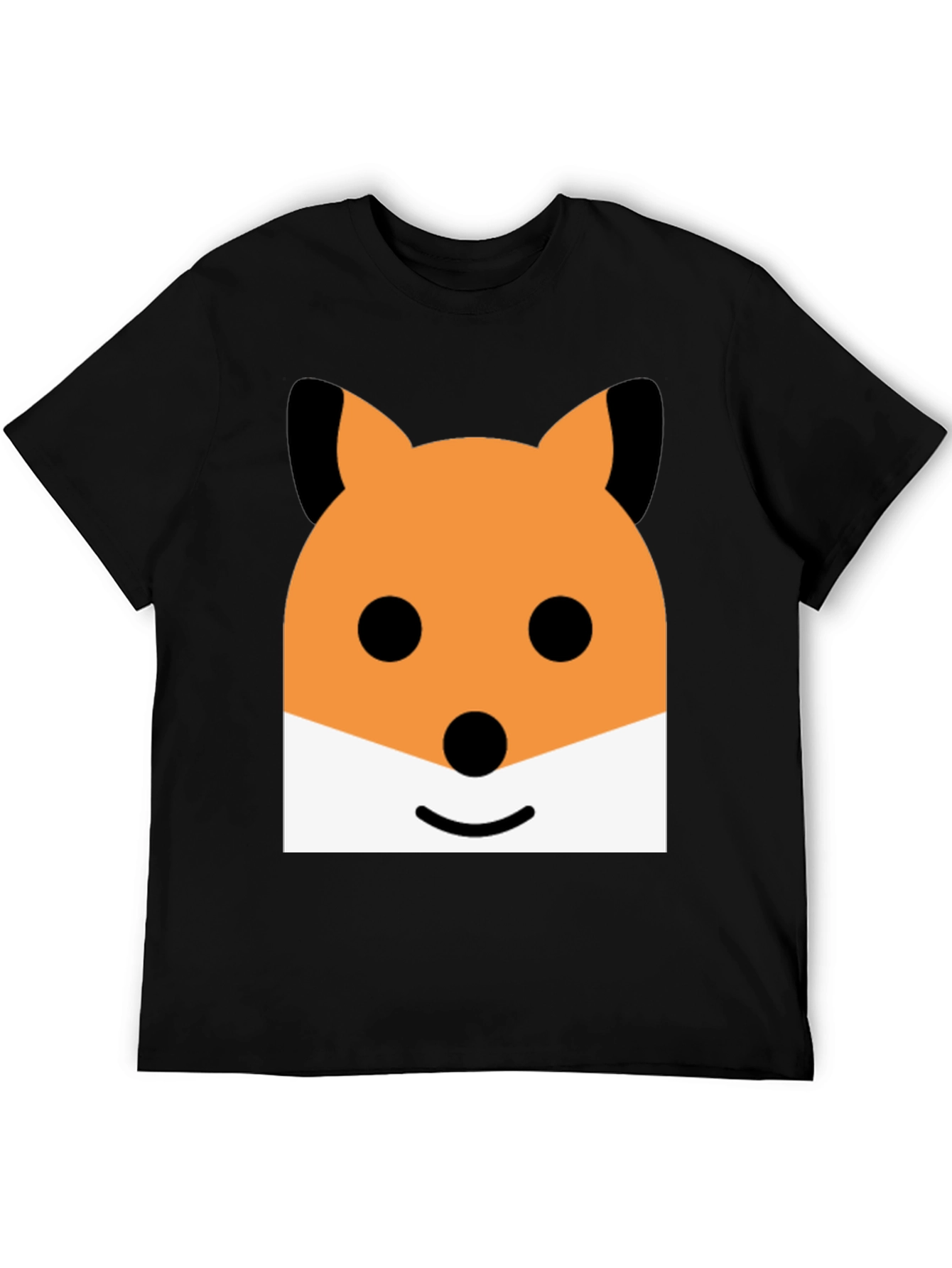 Cute Cartoon Fox Face Graphic Black T-Shirt