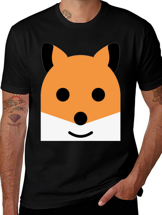 Cute Cartoon Fox Face Graphic Black T-Shirt