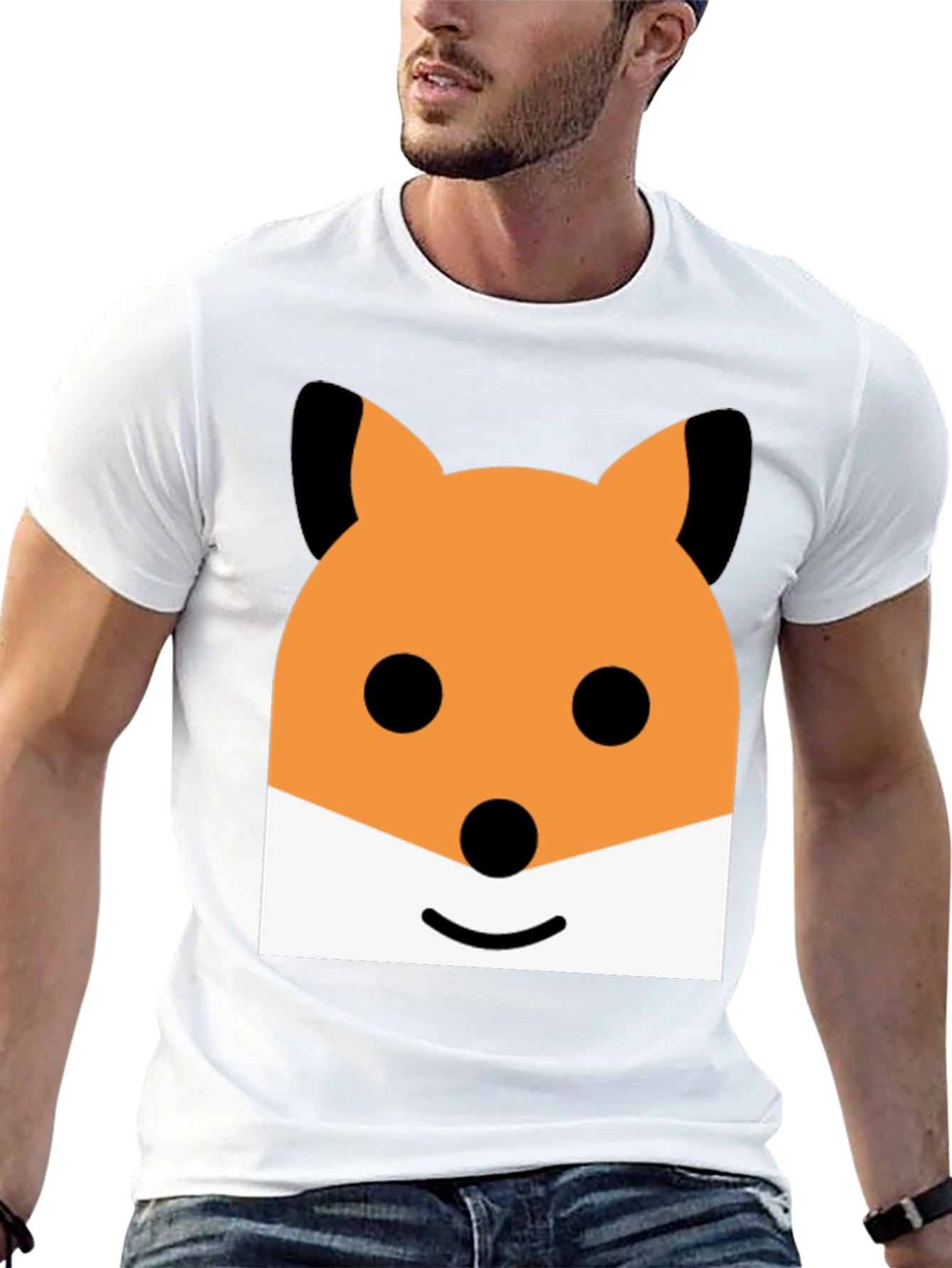 Cute Cartoon Fox Face Graphic Black T-Shirt