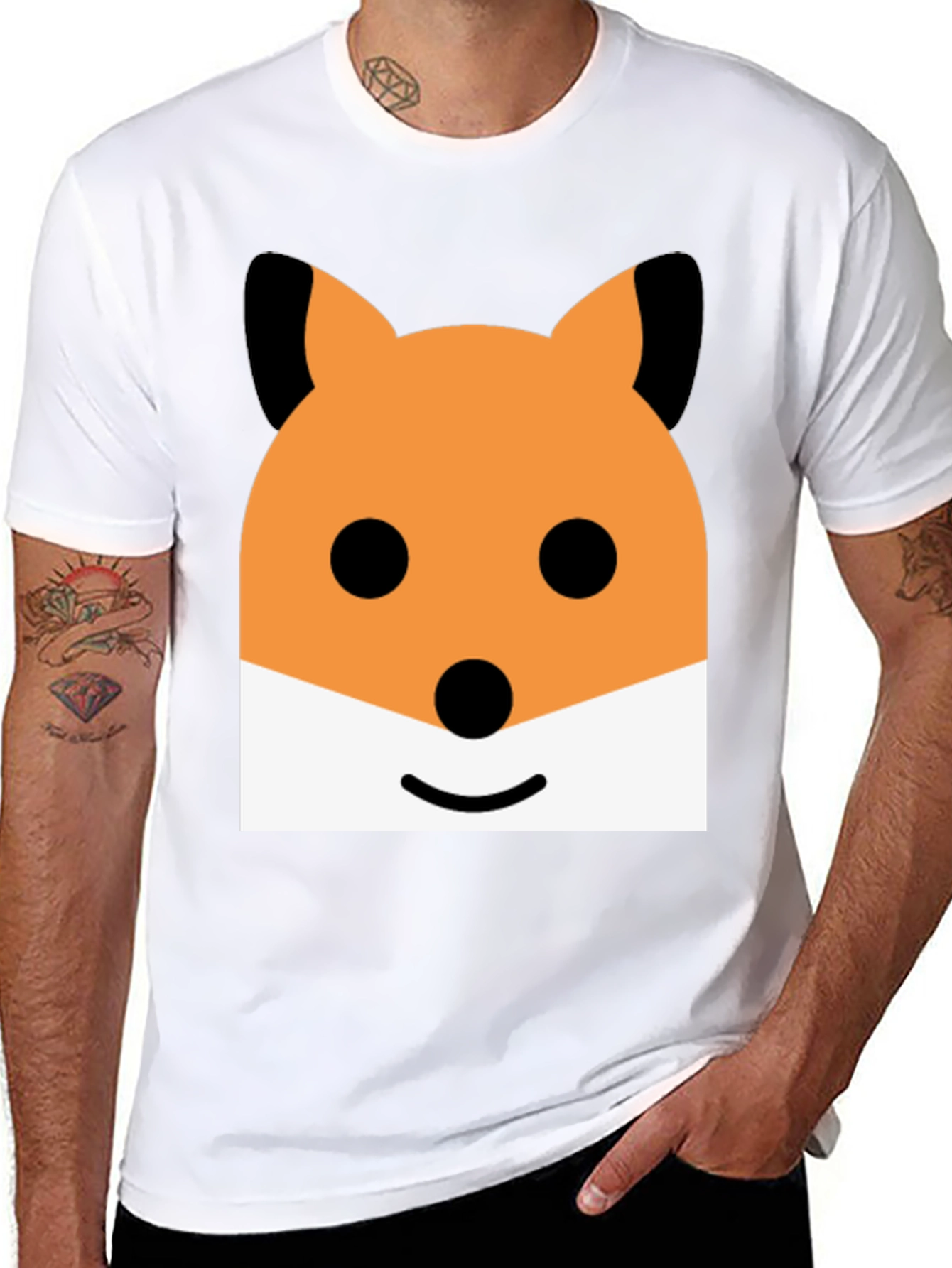 Cute Cartoon Fox Face Graphic Black T-Shirt