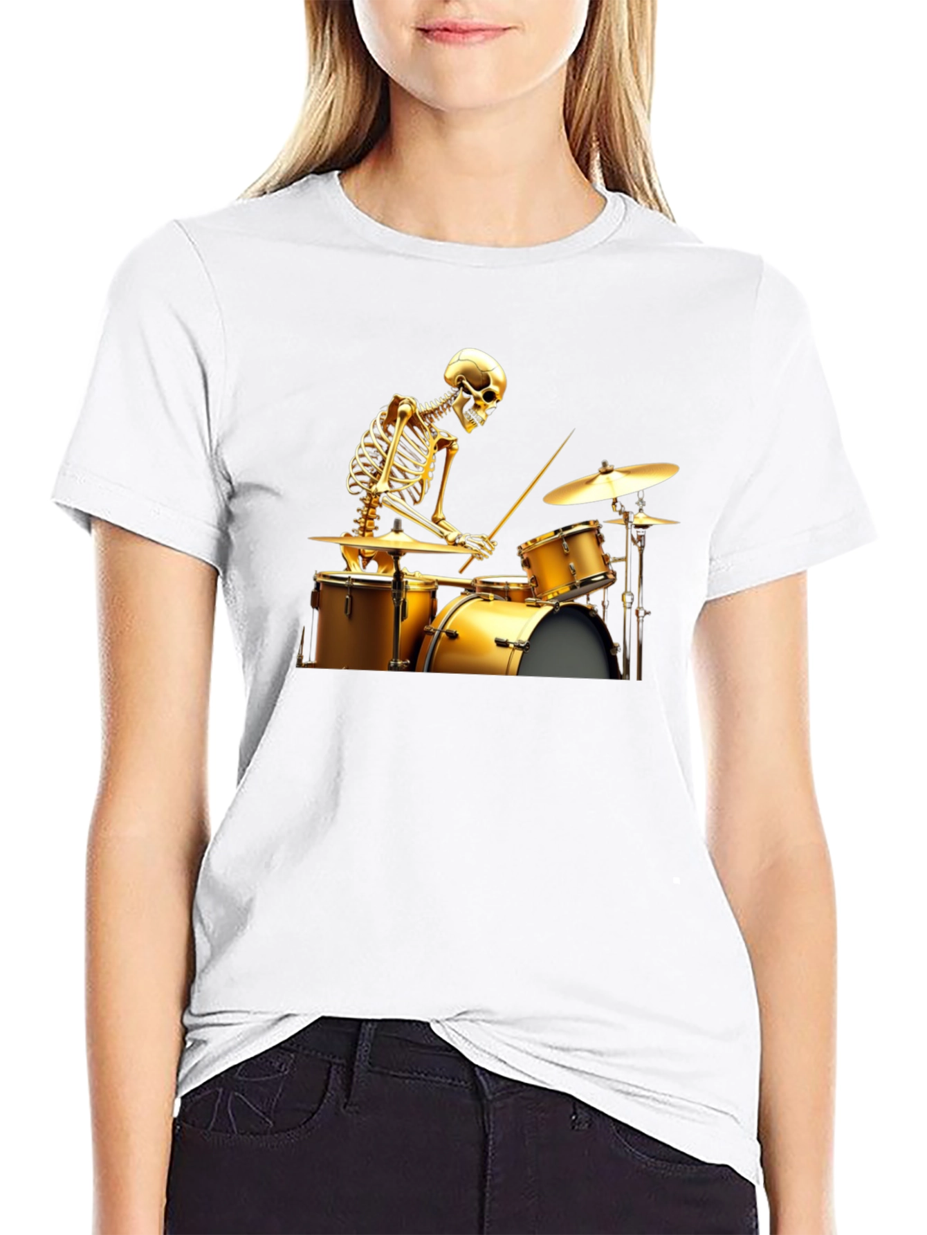 Skeleton Drummer Graphic Tee - Black T-Shirt