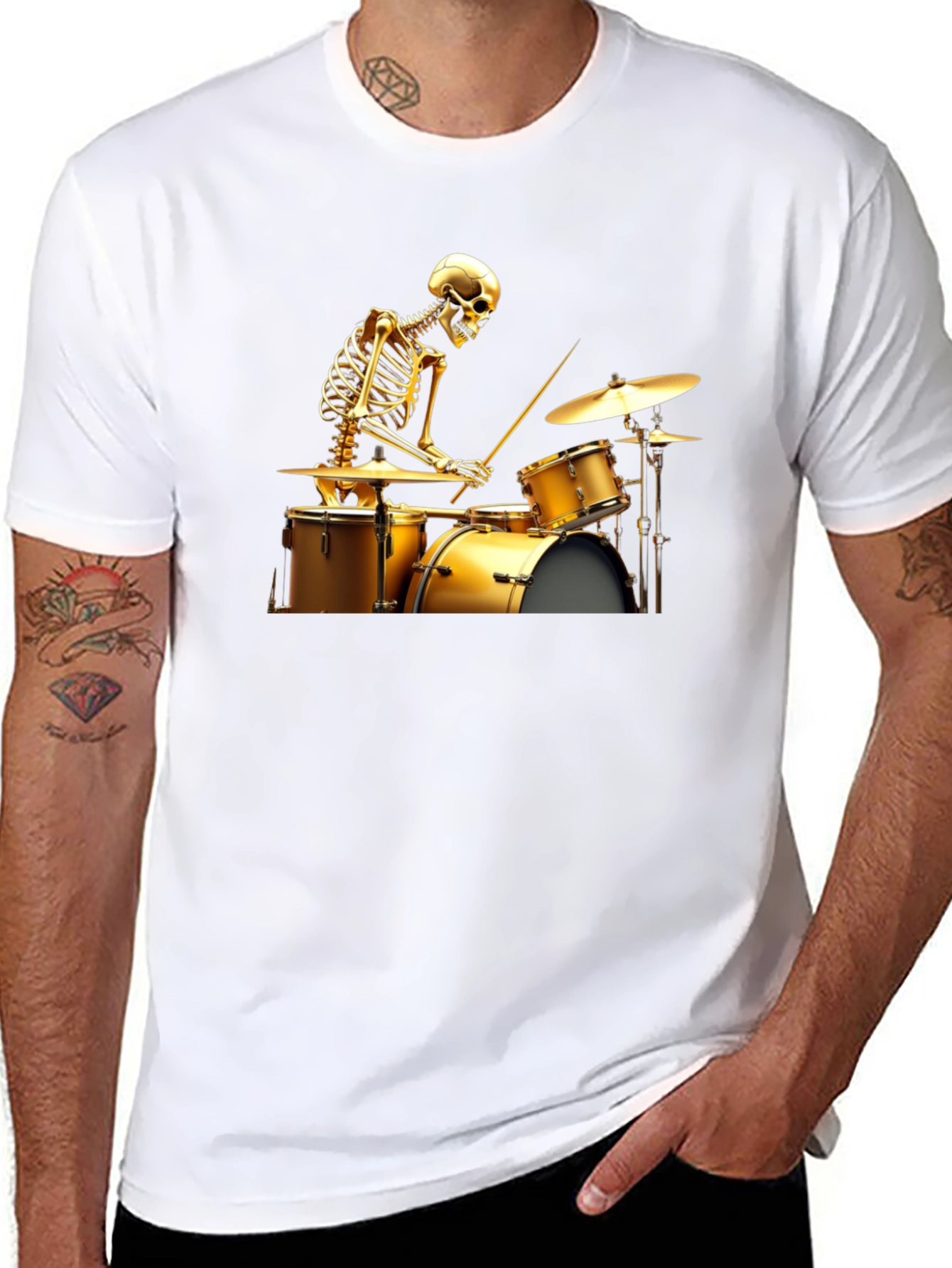 Skeleton Drummer Graphic Tee - Black T-Shirt