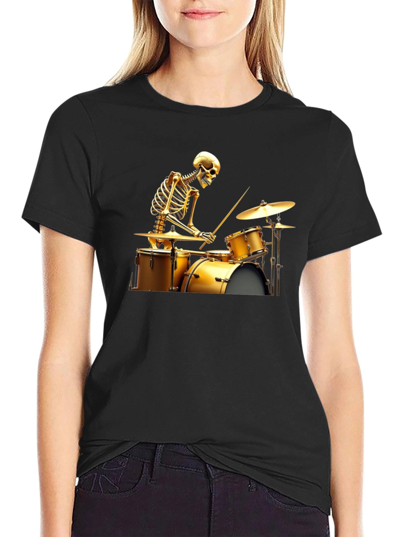 Skeleton Drummer Graphic Tee - Black T-Shirt