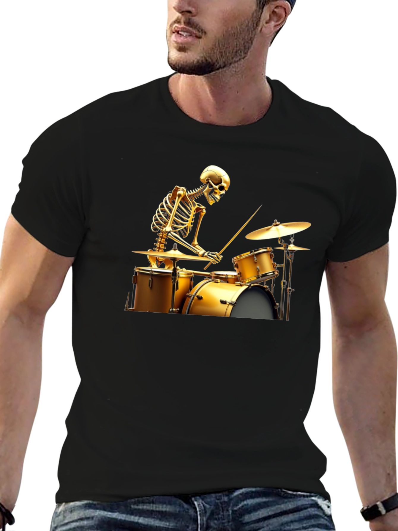 Skeleton Drummer Graphic Tee - Black T-Shirt