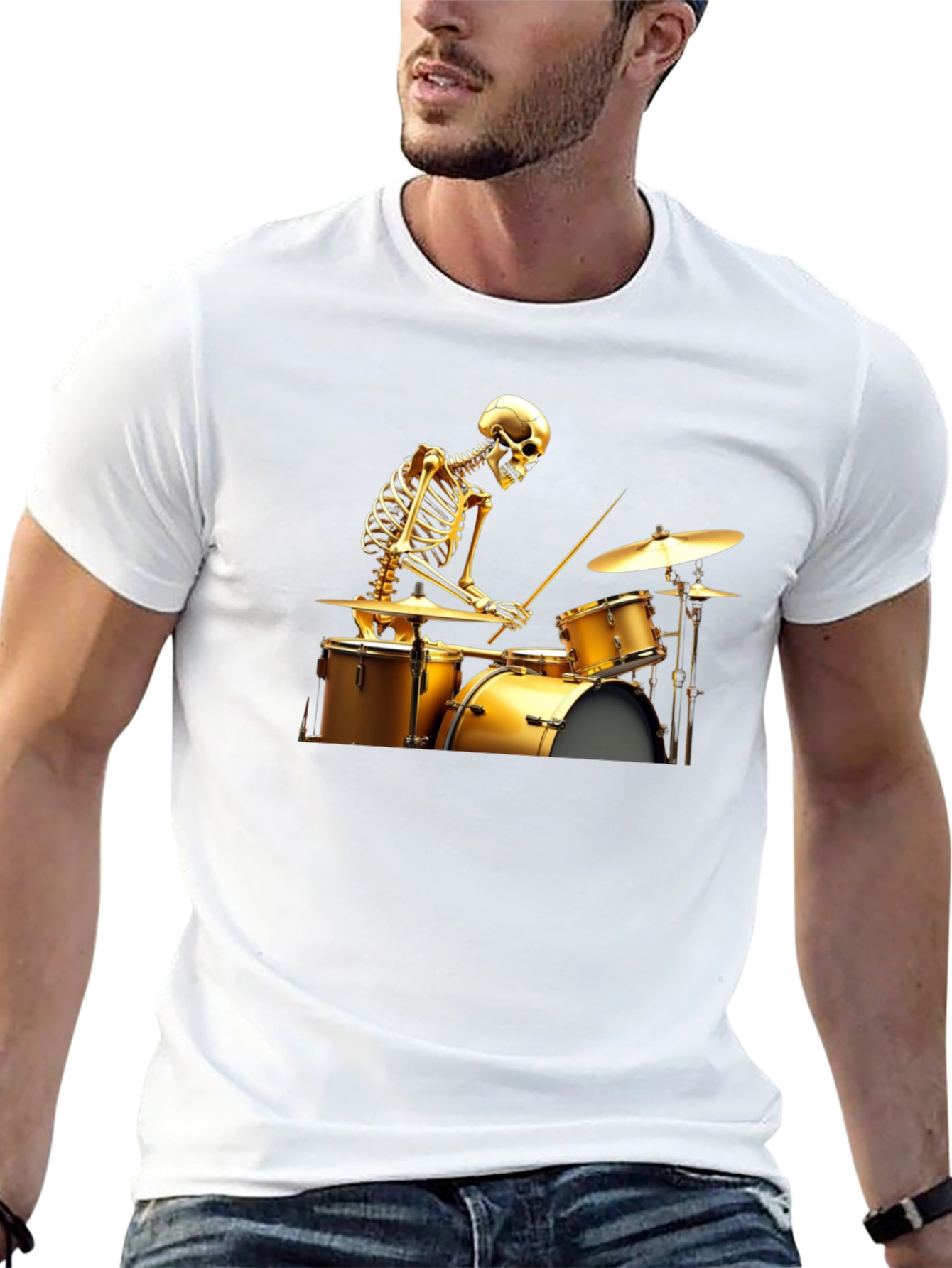 Skeleton Drummer Graphic Tee - Black T-Shirt