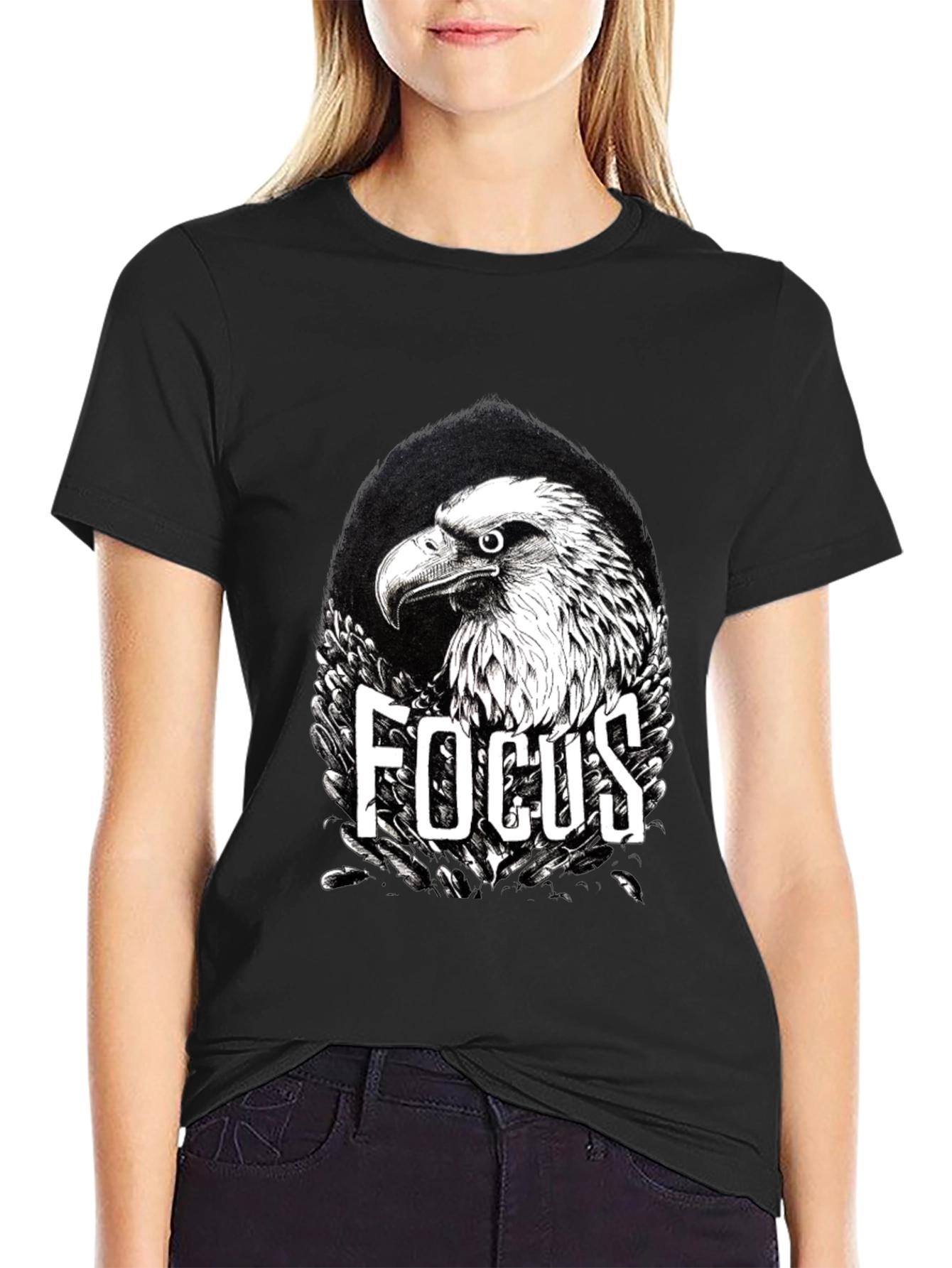 Focus Eagle Graphic Print Black T-Shirt