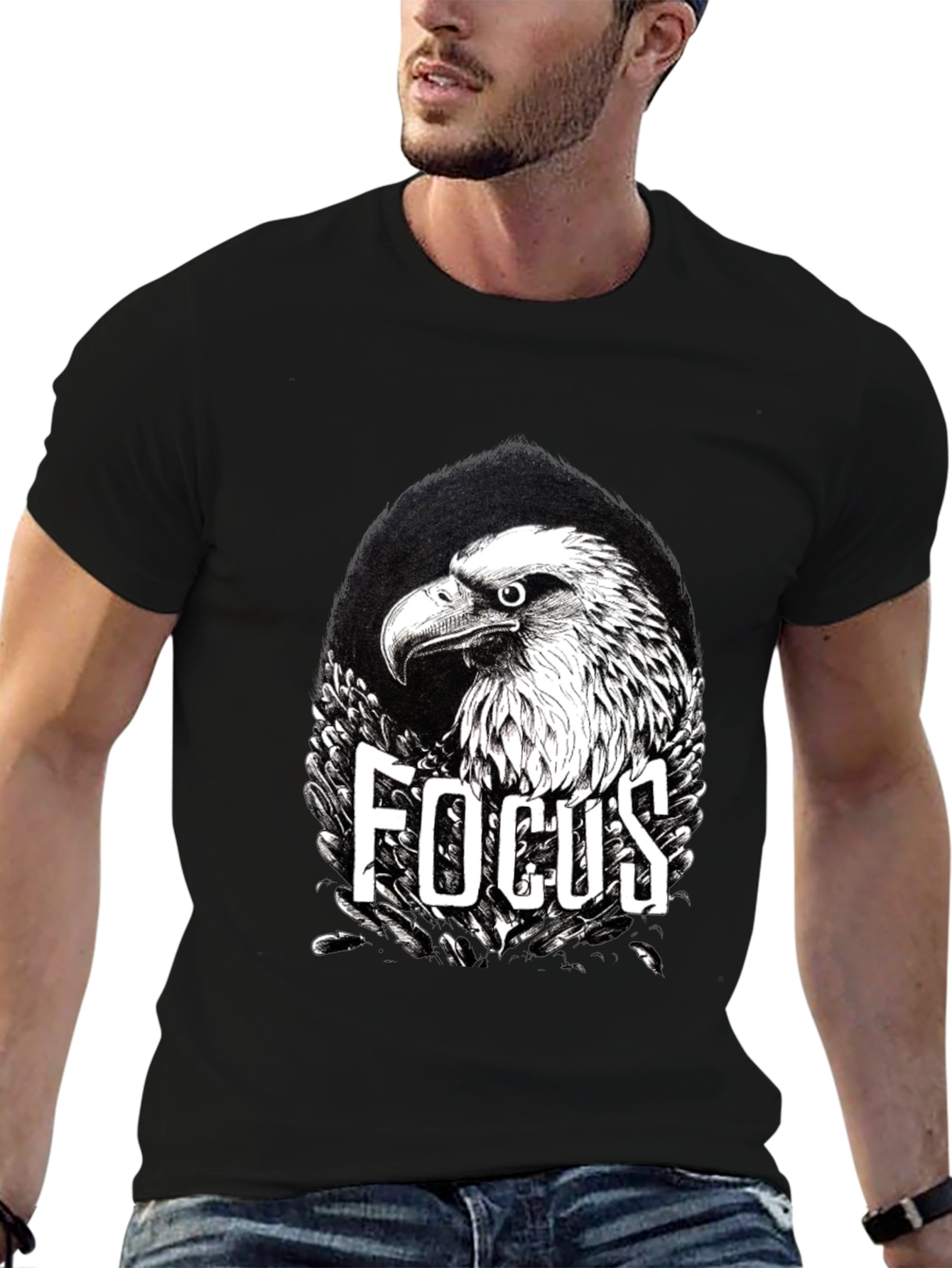 Focus Eagle Graphic Print Black T-Shirt
