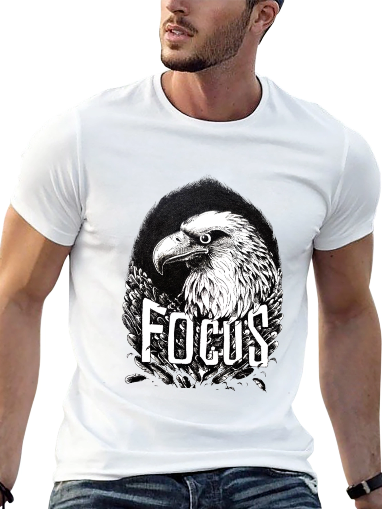 Focus Eagle Graphic Print Black T-Shirt
