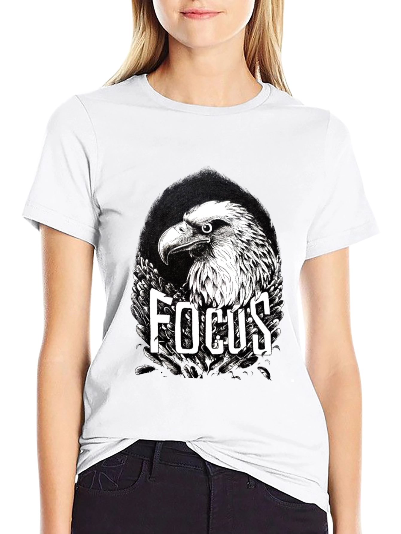 Focus Eagle Graphic Print Black T-Shirt