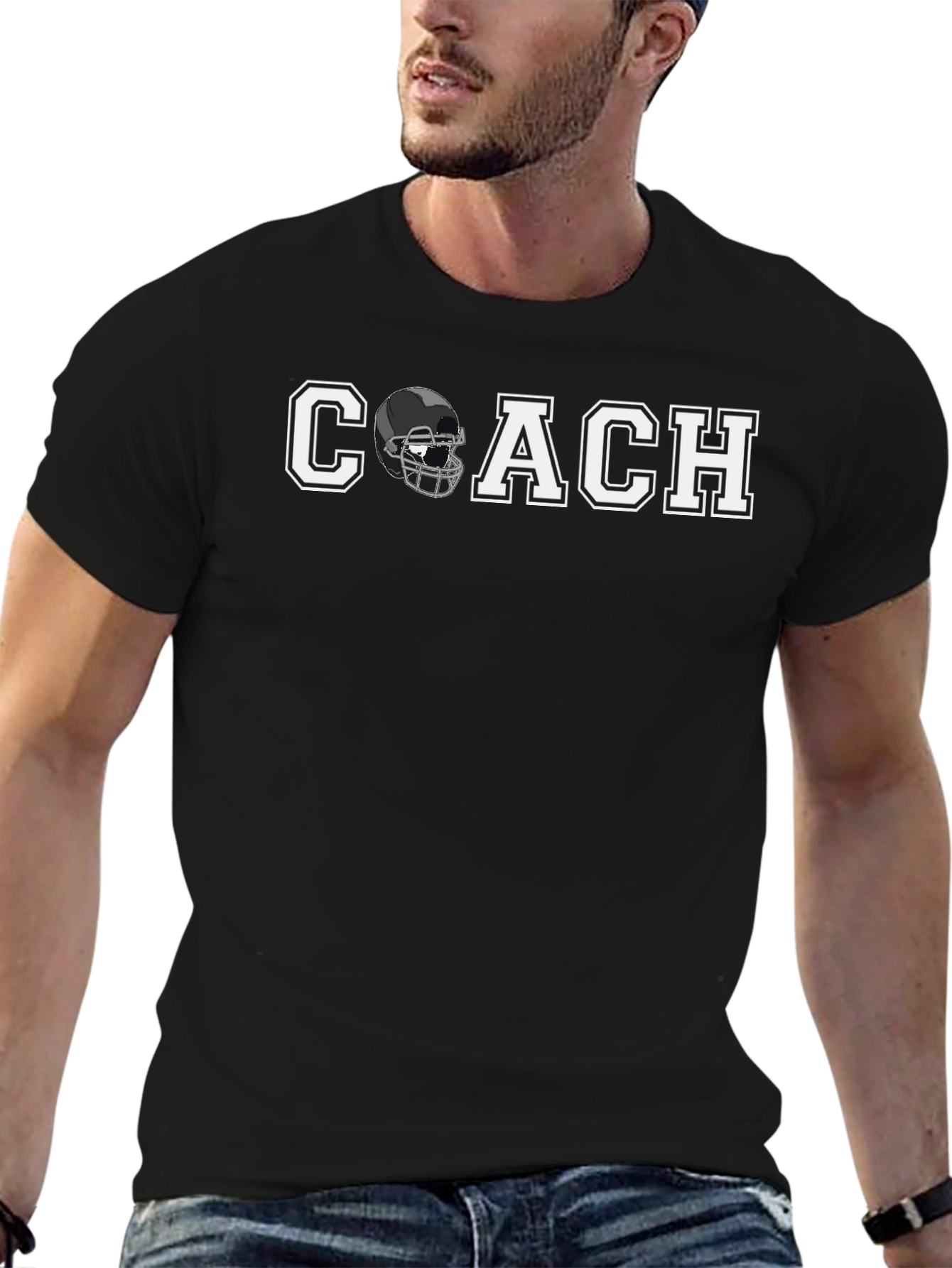 Coach Football Helmet T-Shirt - Black Graphic Tee
