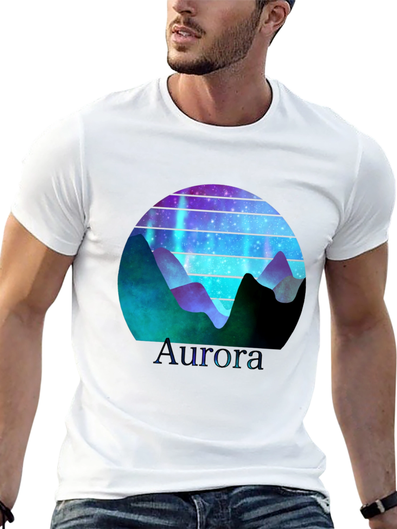 Aurora Graphic T-Shirt - Mountain Nightscape Design