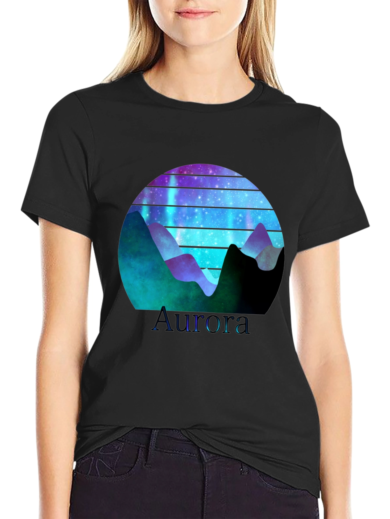 Aurora Graphic T-Shirt - Mountain Nightscape Design